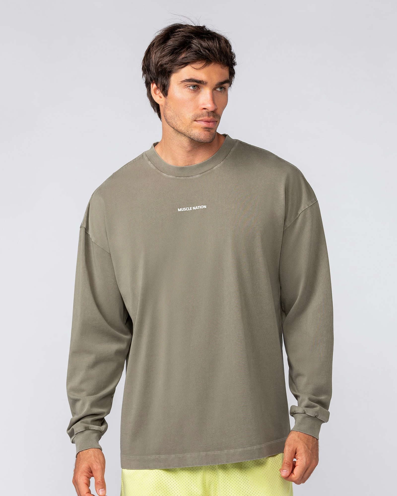 Alpha Oversized Mens Long Sleeve - Washed Dark Khaki