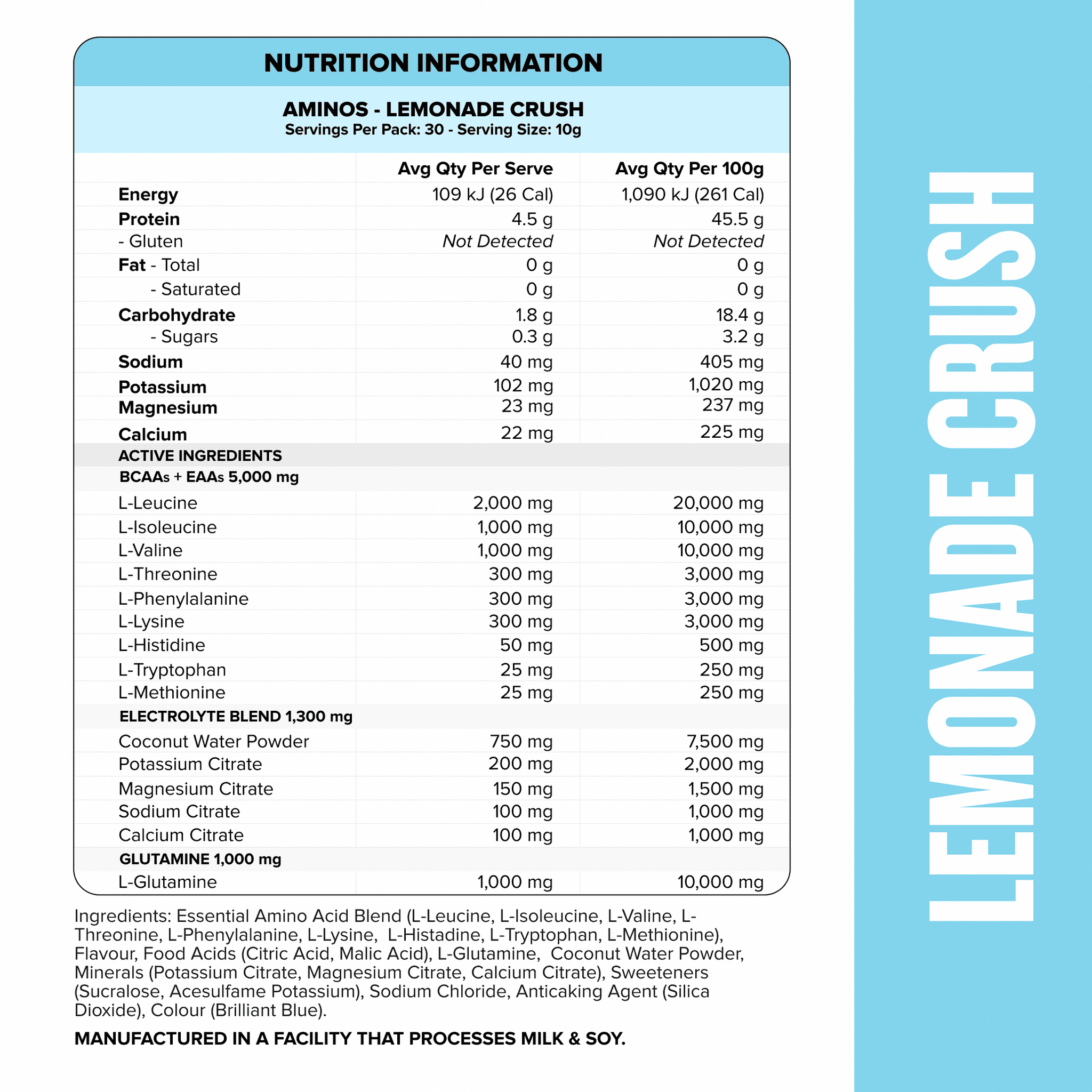 AMINOS + HYDRATION - Lemonade Crush - 30 serves