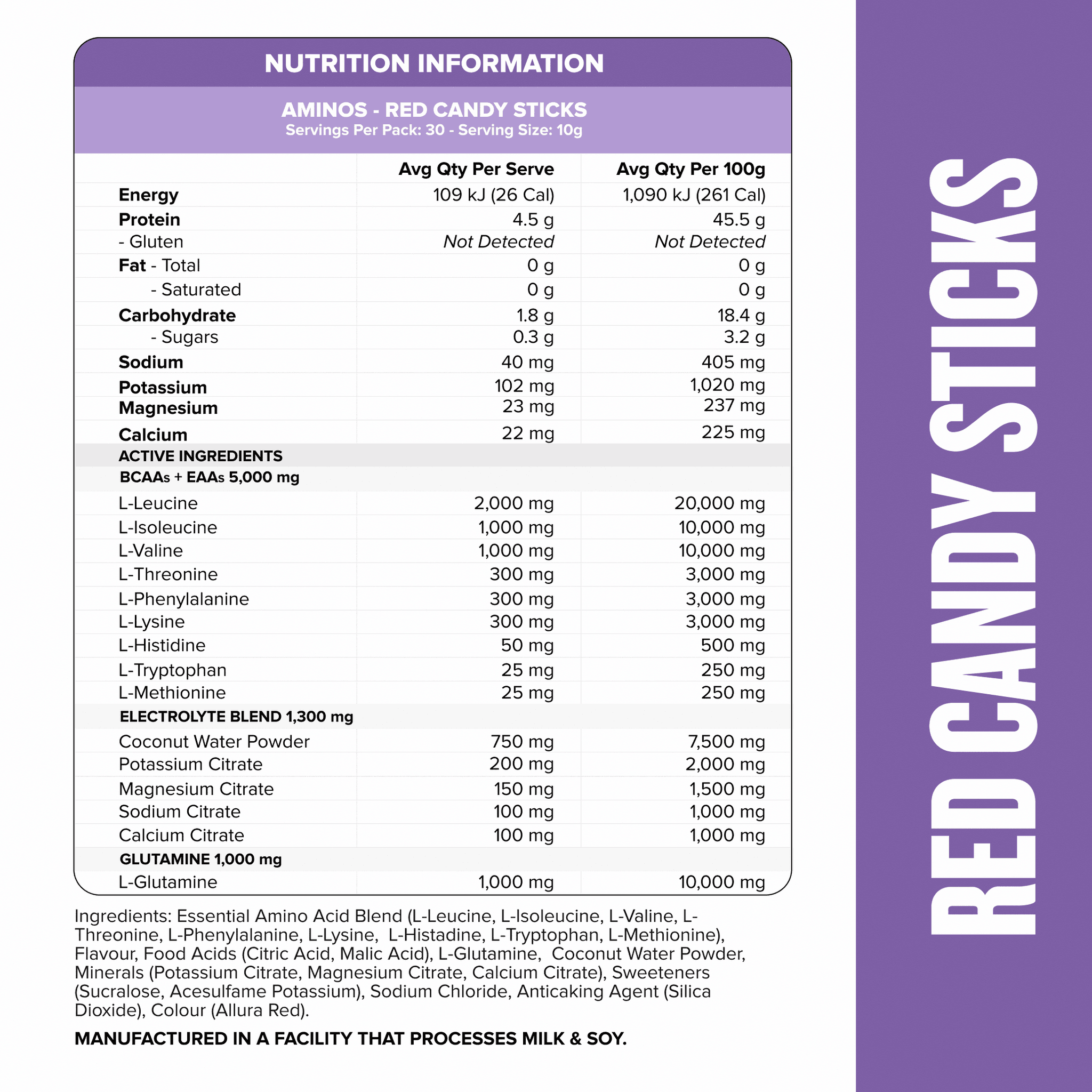 AMINOS + HYDRATION - Red Candy Sticks - 30 serves