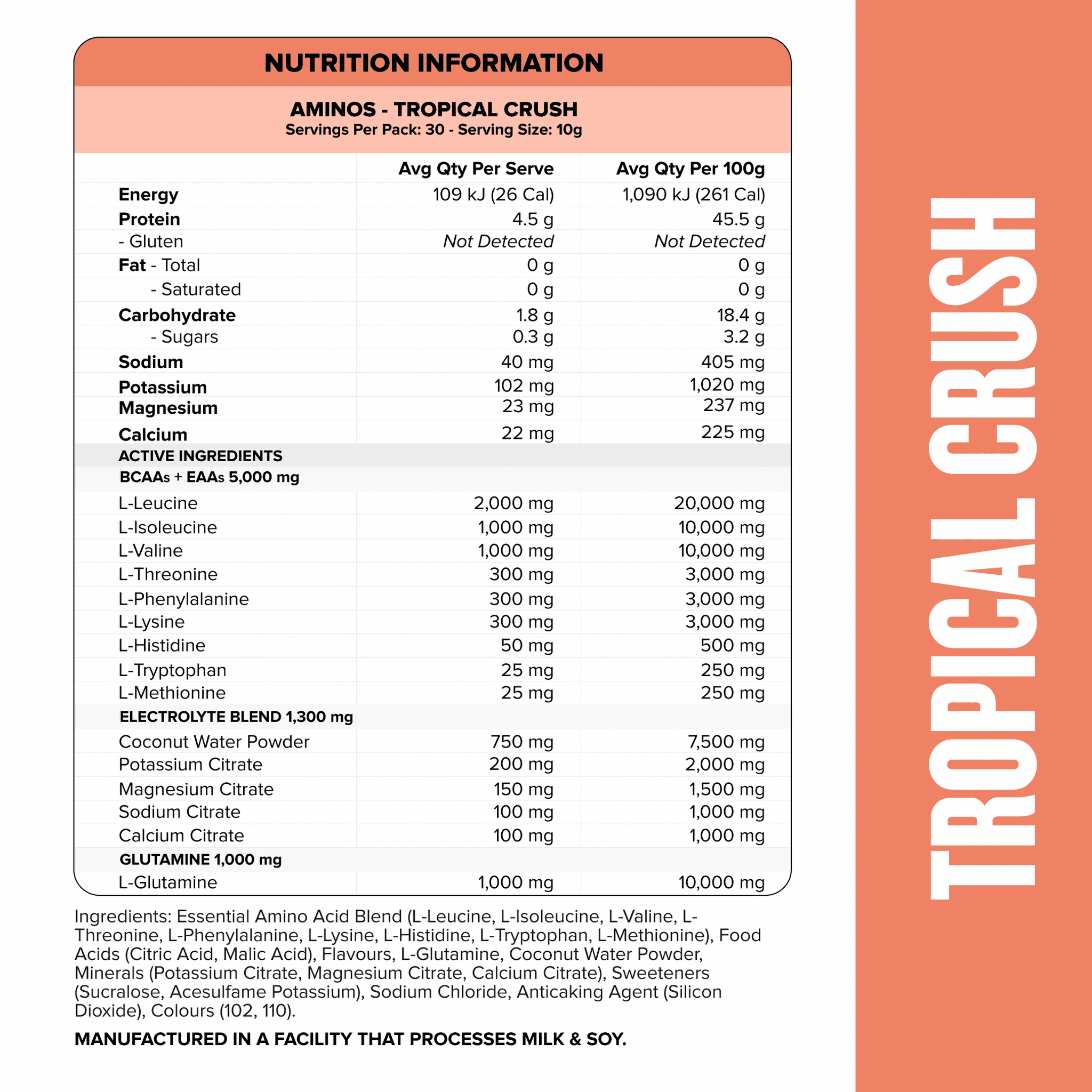 AMINOS + HYDRATION - Tropical Crush - 30 serves