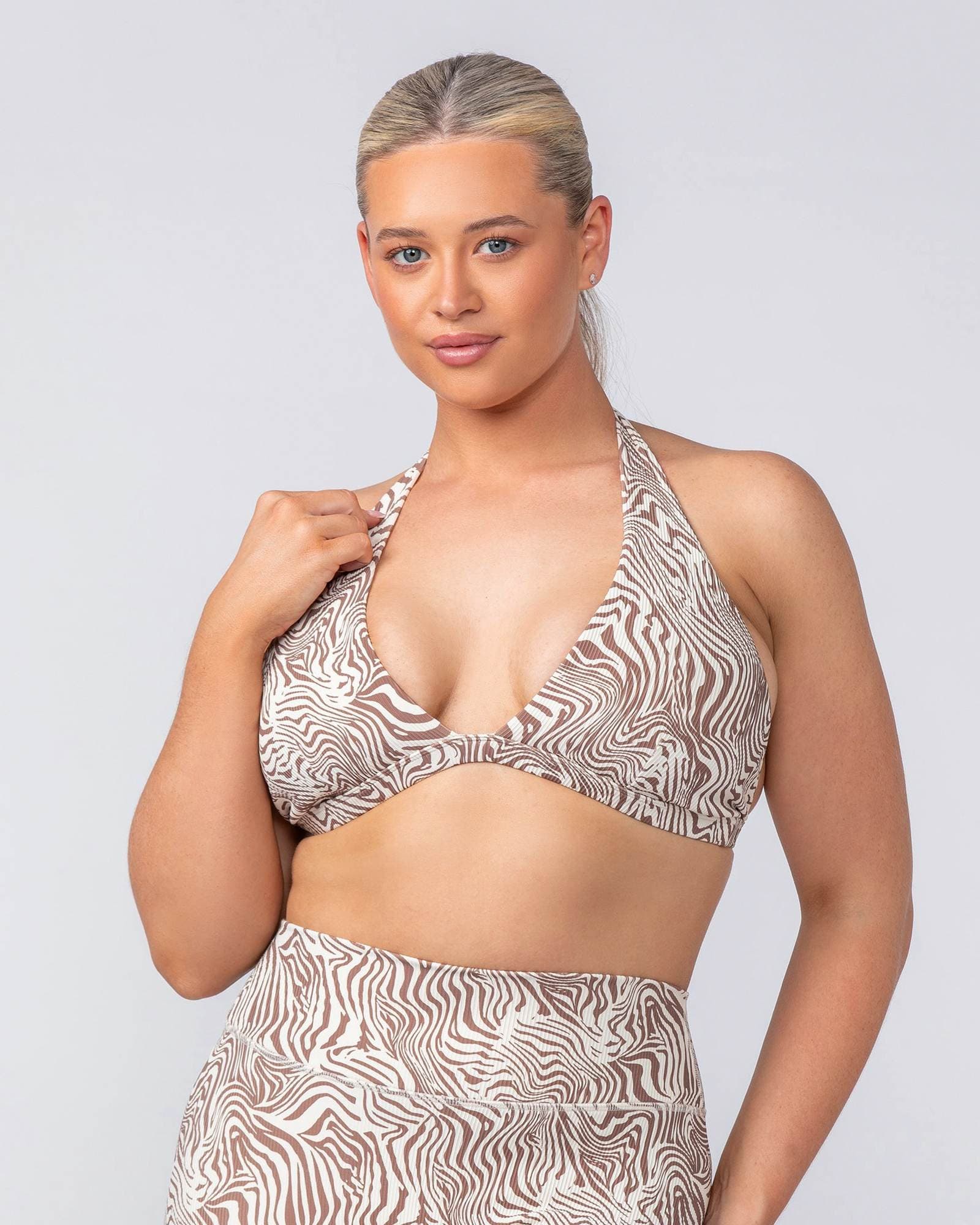 Halter Rib Bralette - Cinnamon Zebra