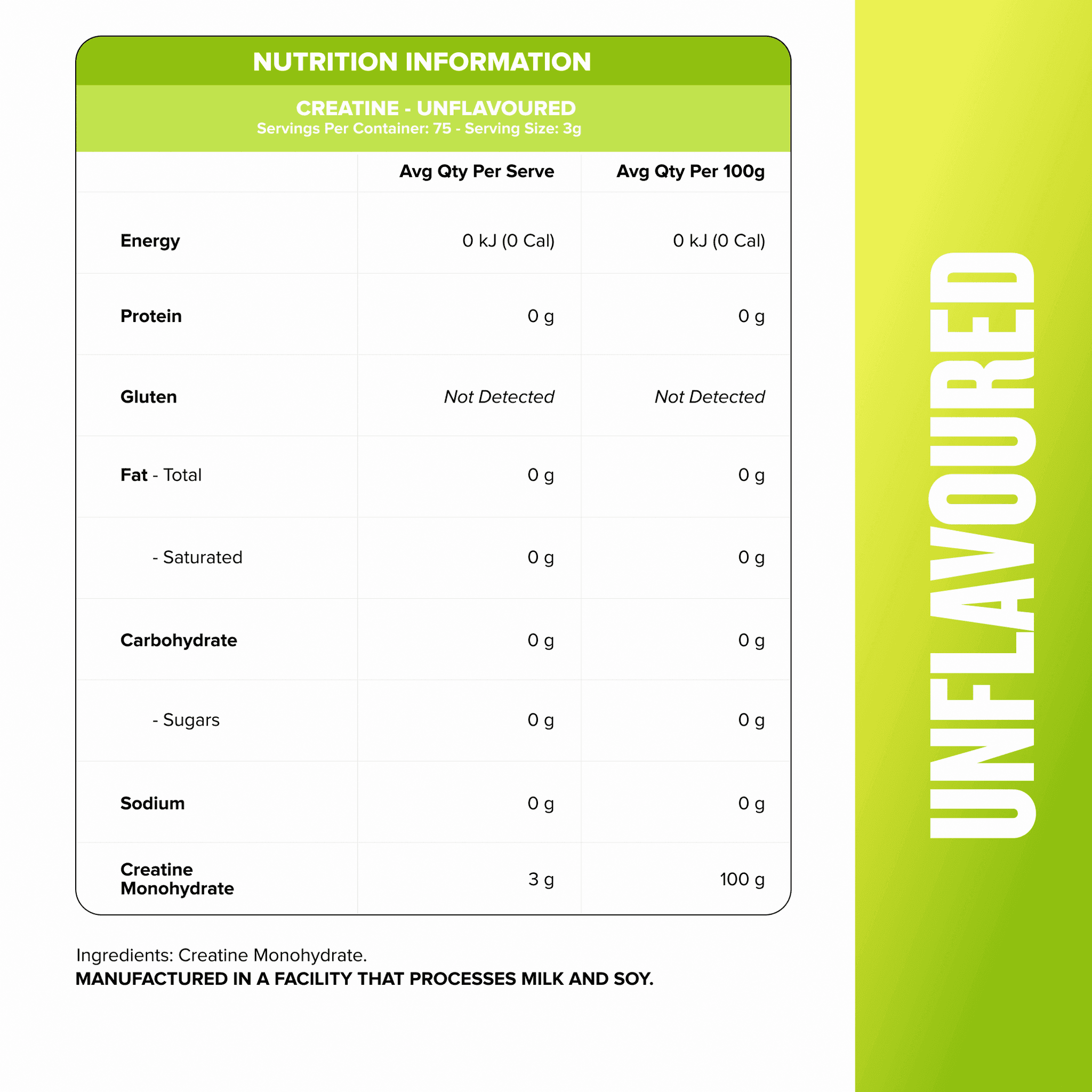 CREATINE MONOHYDRATE - Unflavoured - 75 serves
