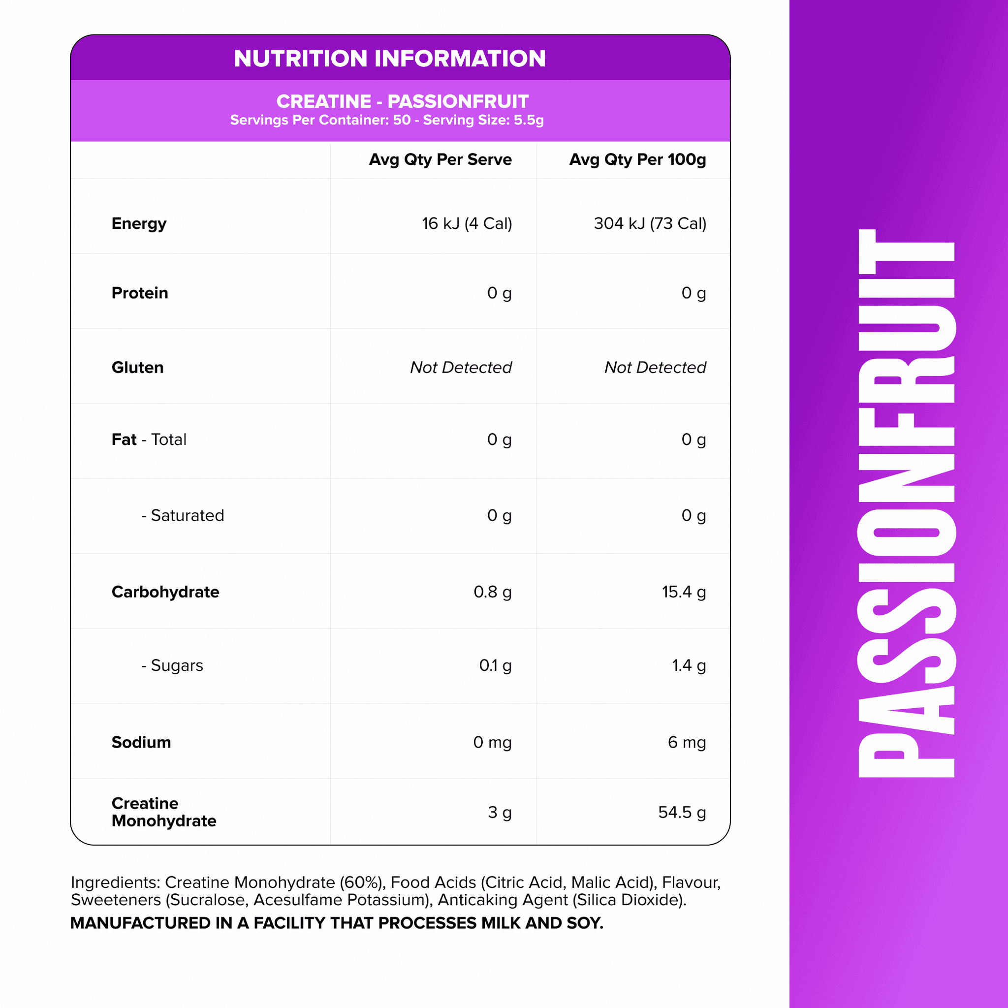CREATINE MONOHYDRATE - Passionfruit - 50 serves