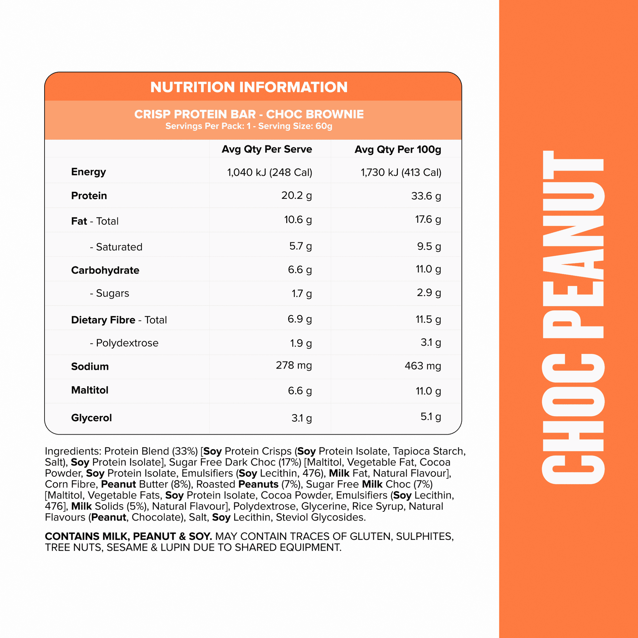 CRISP Protein Bar - Choc Peanut Bar - Box of 12