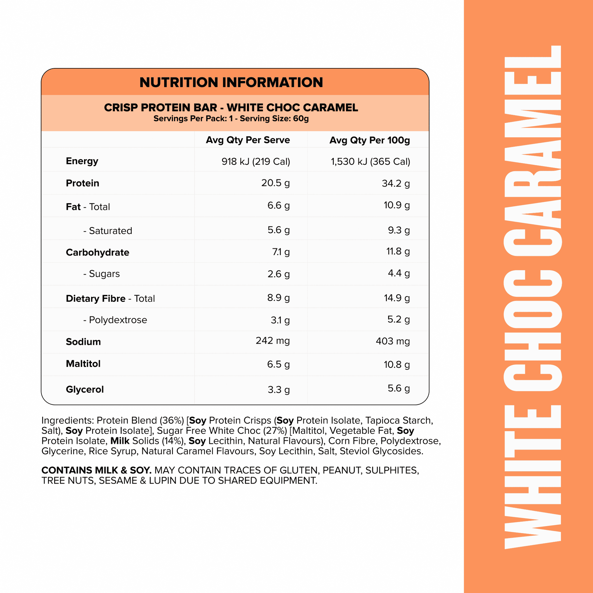 CRISP Protein Bar - White Choc Caramel - Box of 12