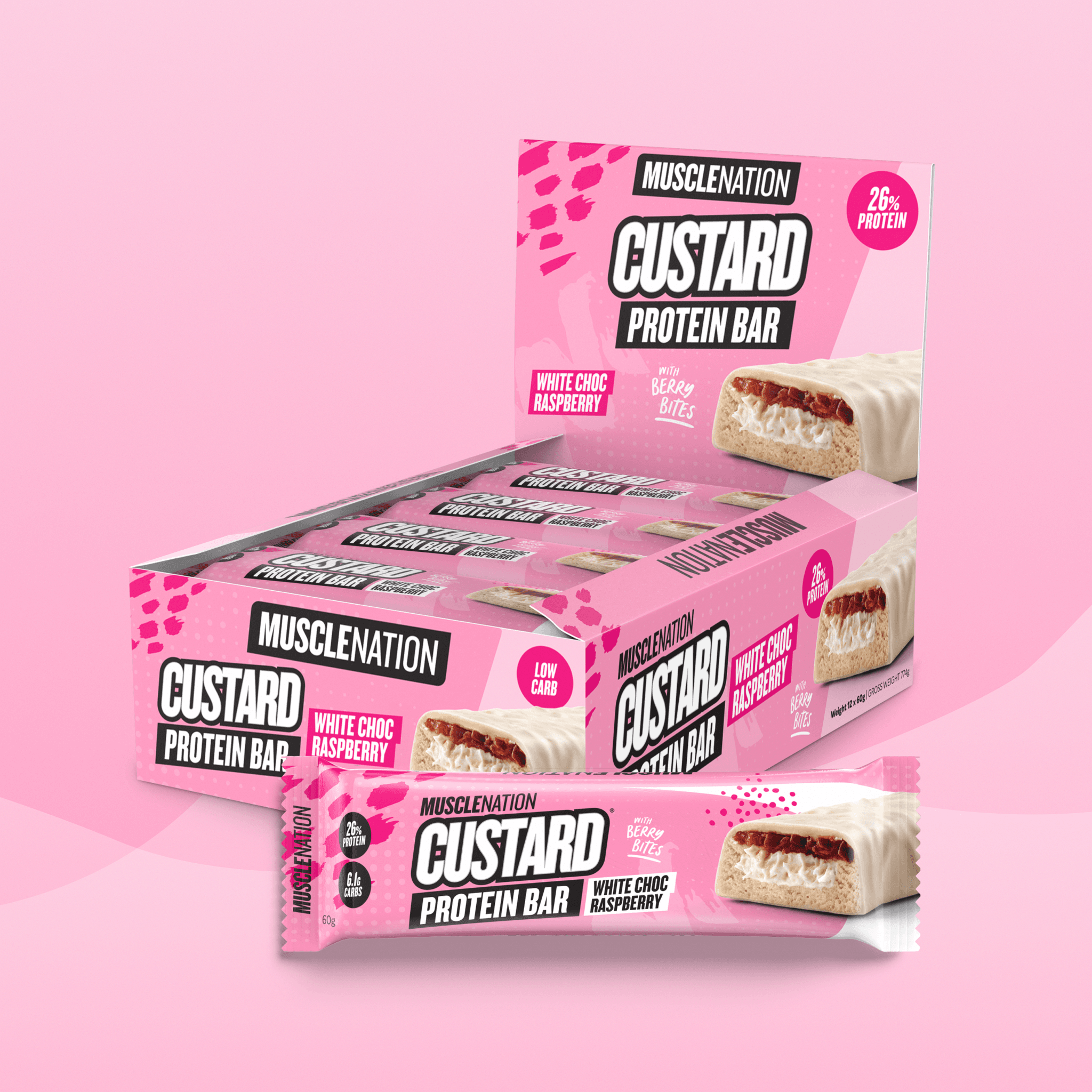 CUSTARD Protein Bar - White Choc Raspberry - Box of 12