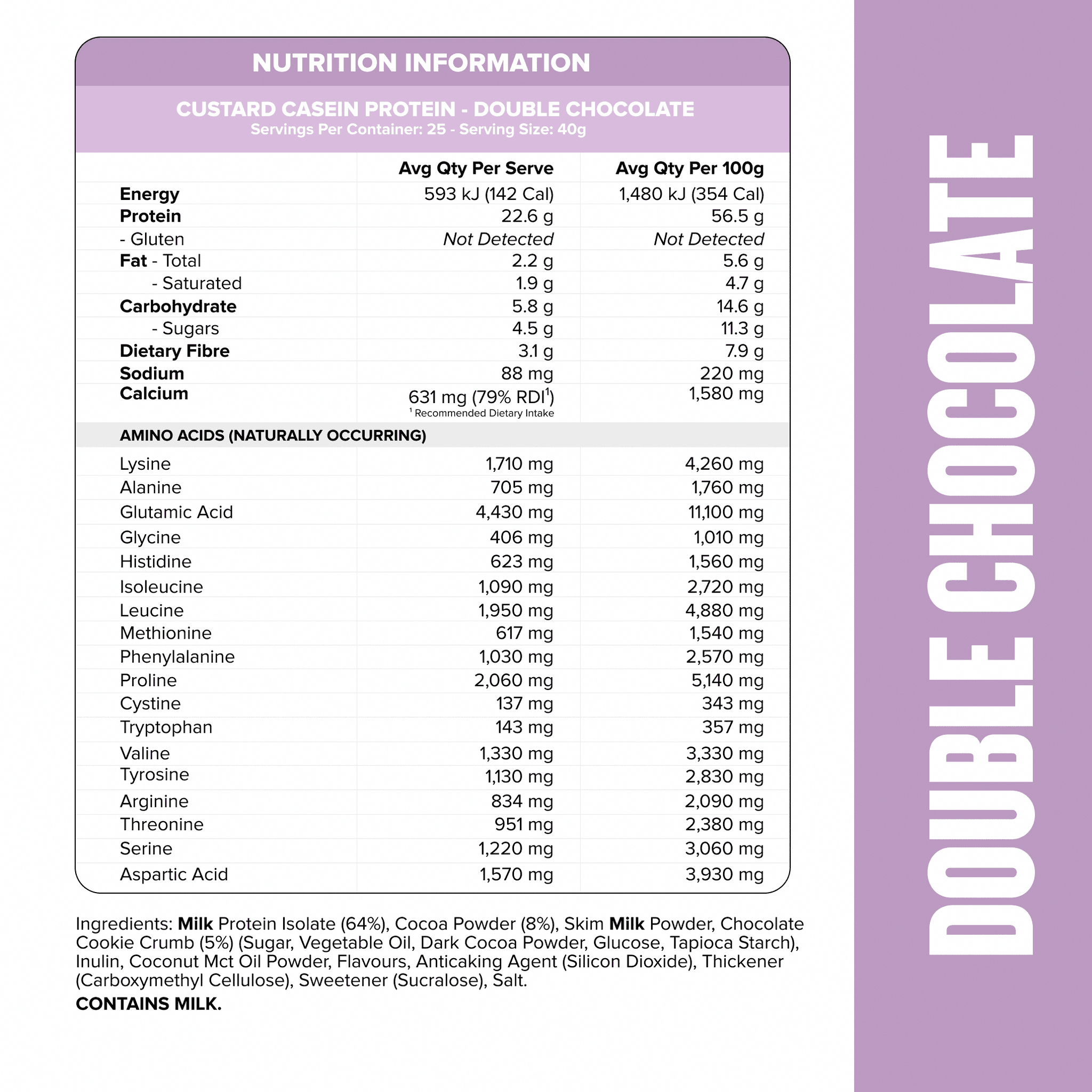CUSTARD Casein Protein - Double Chocolate - 25 serves