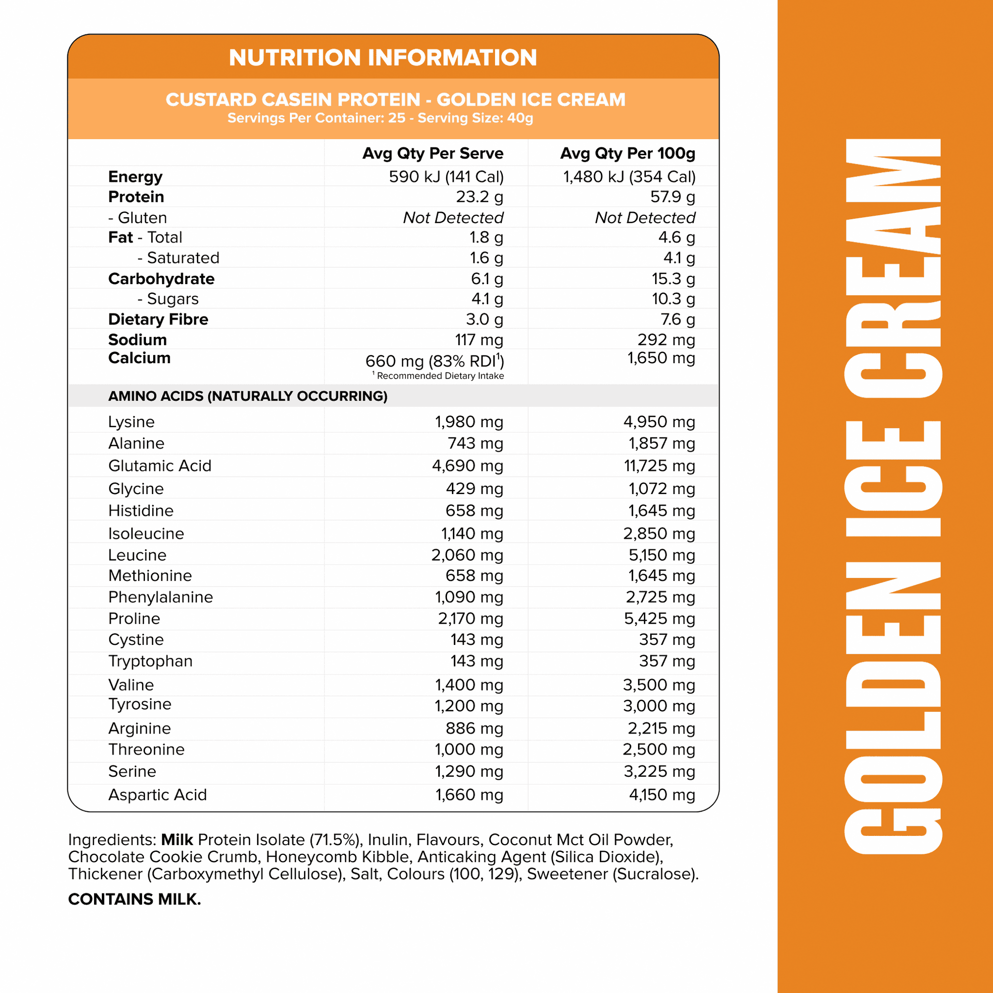 CUSTARD Casein Protein - Golden Ice Cream - 25 serves