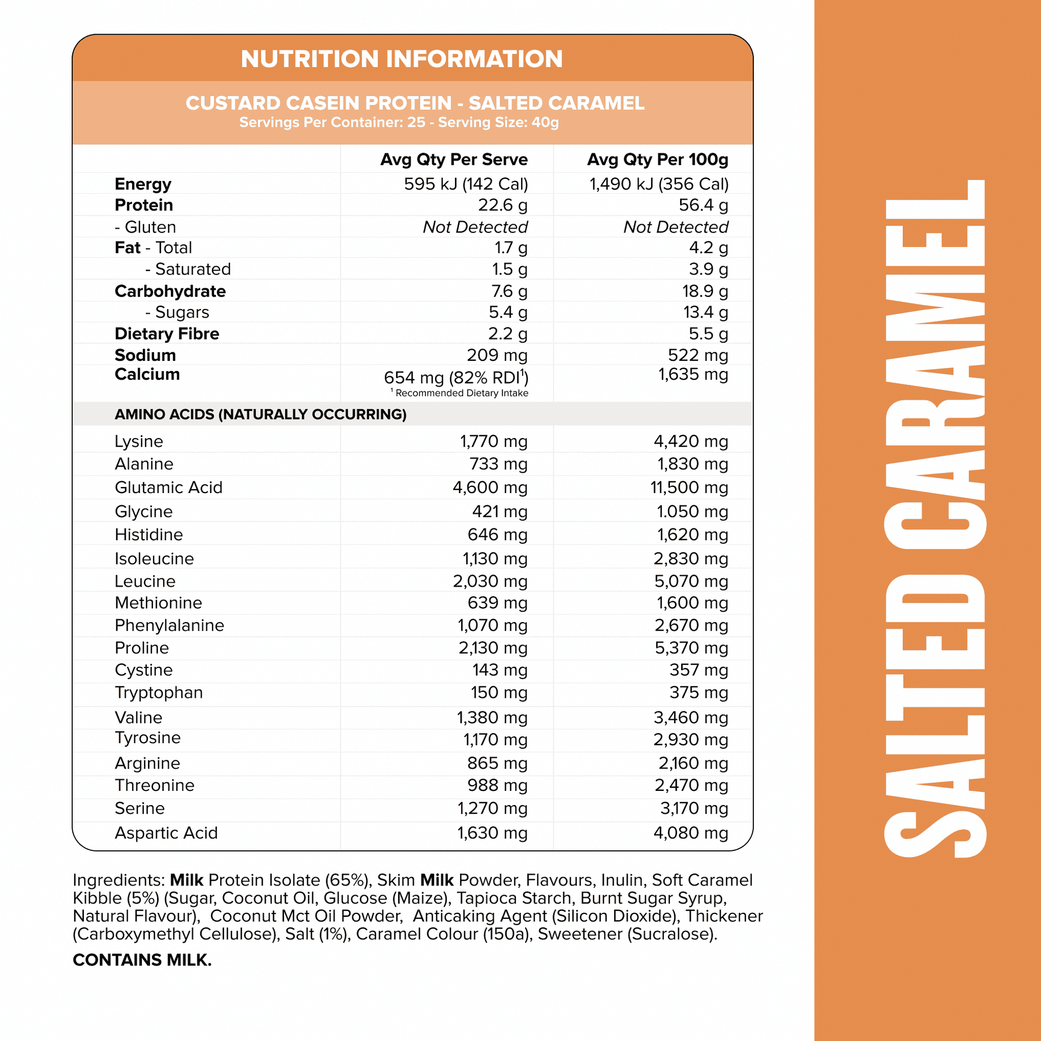 CUSTARD Casein Protein - Salted Caramel - 25 serves