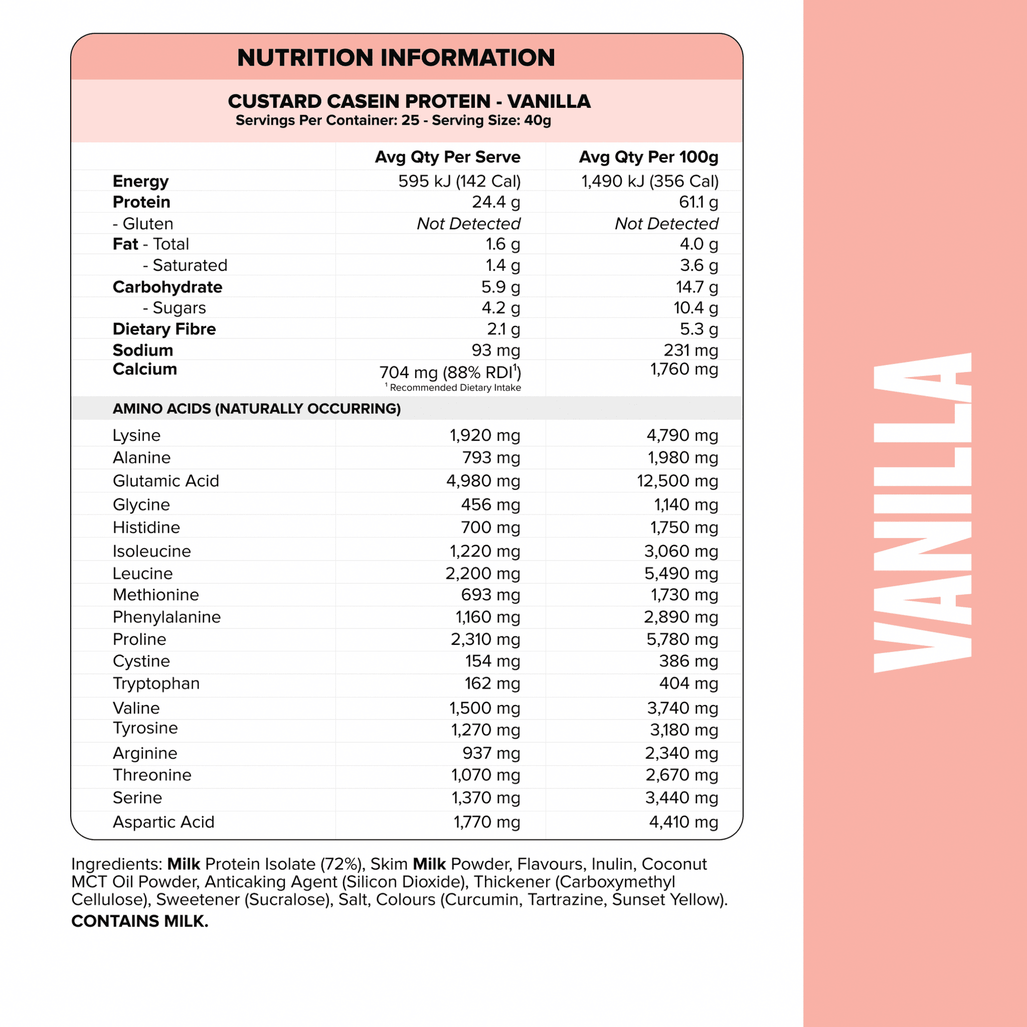 CUSTARD Casein Protein - Vanilla - 25 serves