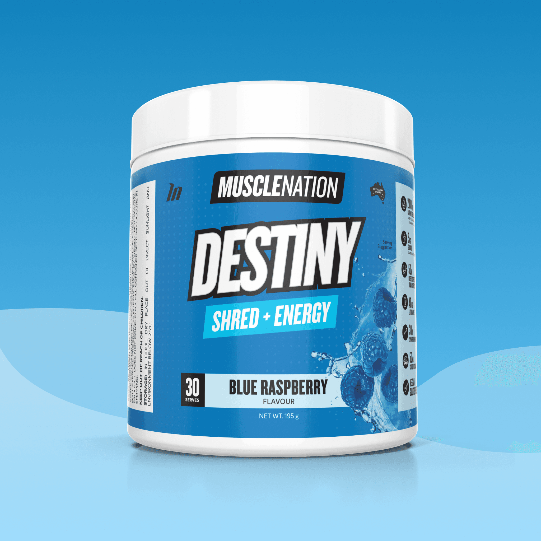 DESTINY Pre-Workout Burn - Blue Raspberry - 30 serves