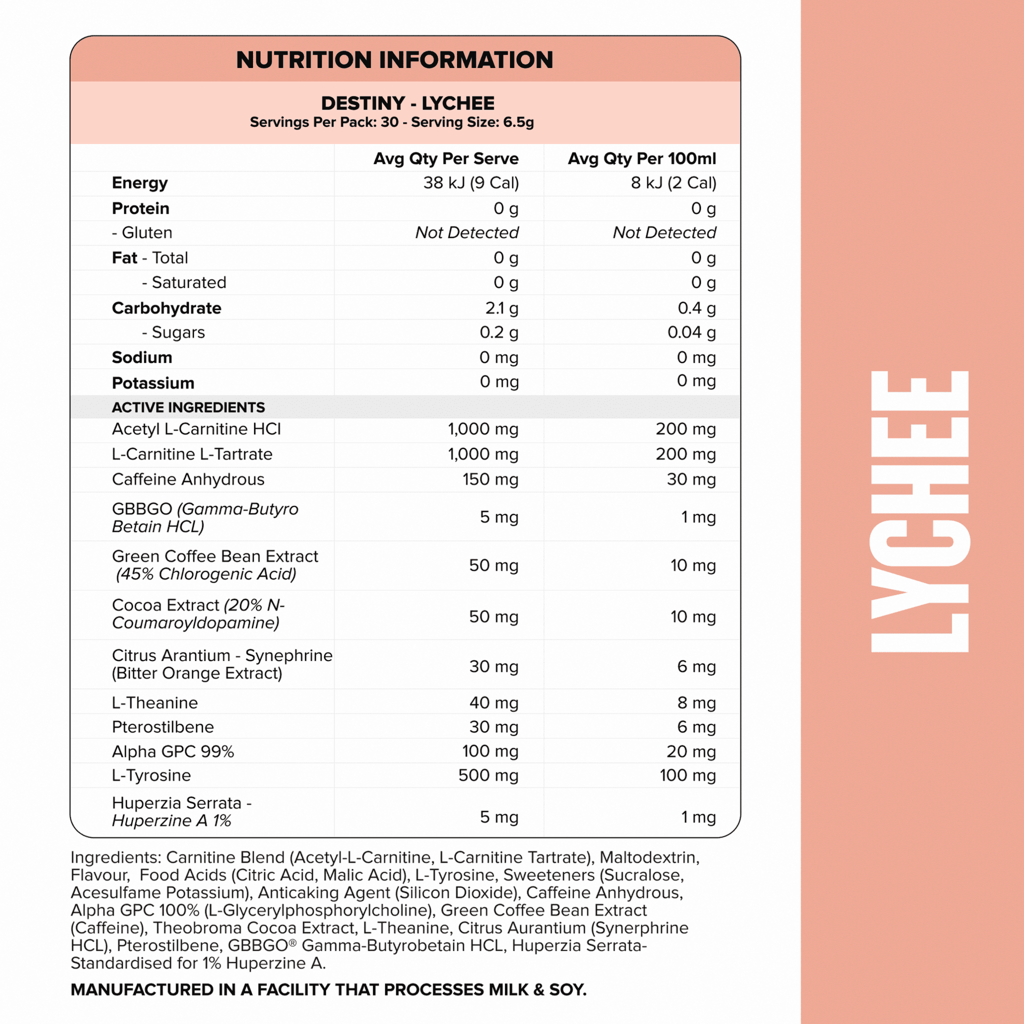 DESTINY Pre-Workout Burn - Lychee - 30 serves