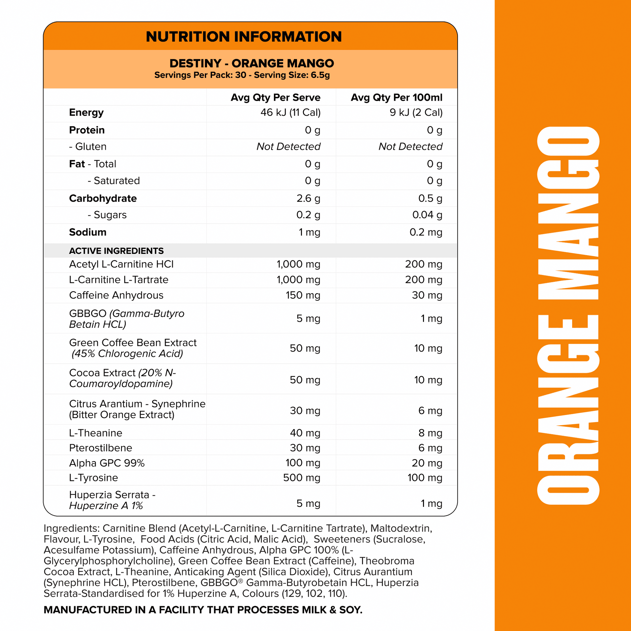 DESTINY Pre-Workout Burn - Orange Mango - 30 serves