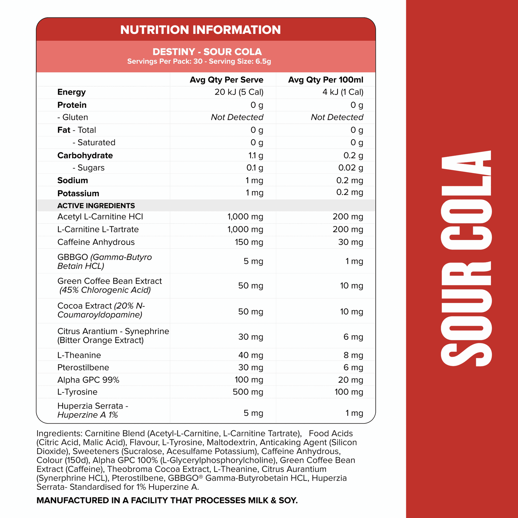DESTINY Pre-Workout Burn - Sour Cola - 30 serves