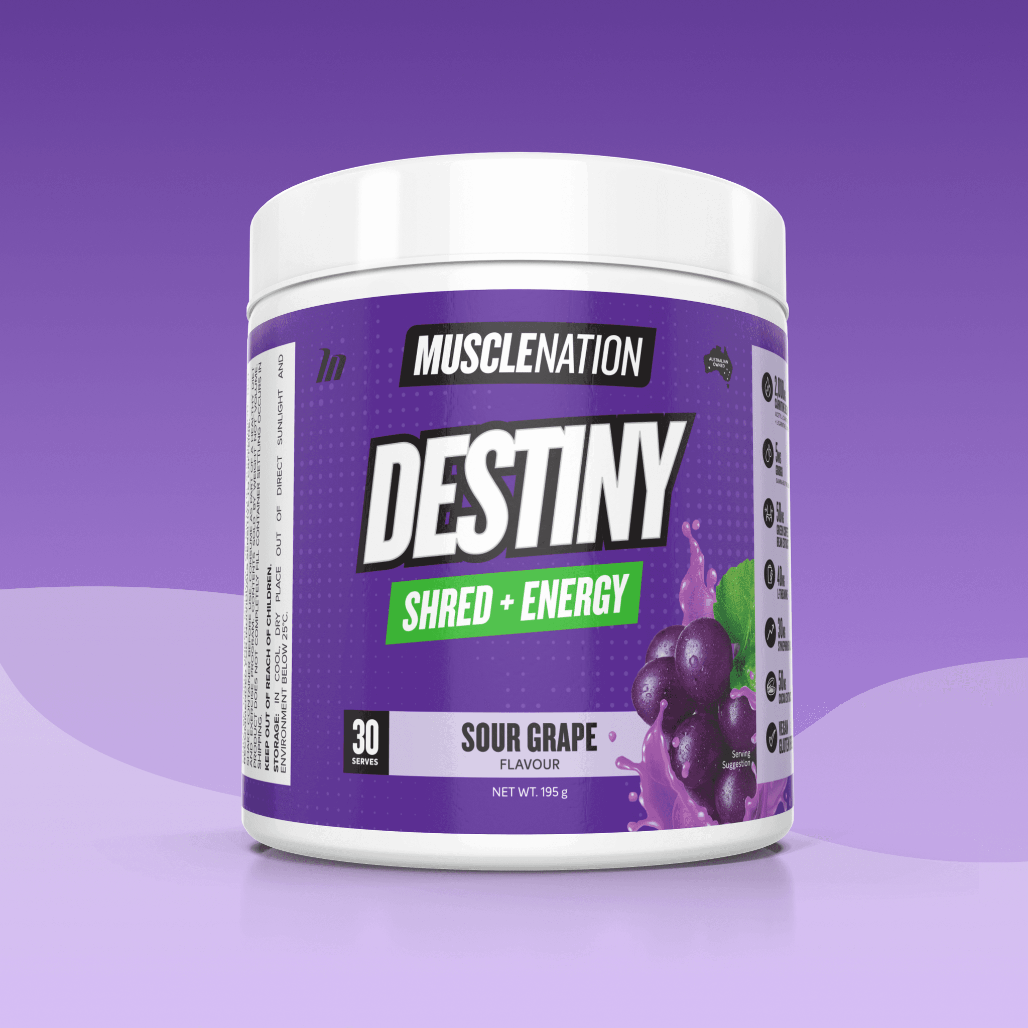 DESTINY Pre-Workout Burn - Sour Grape - 30 serves