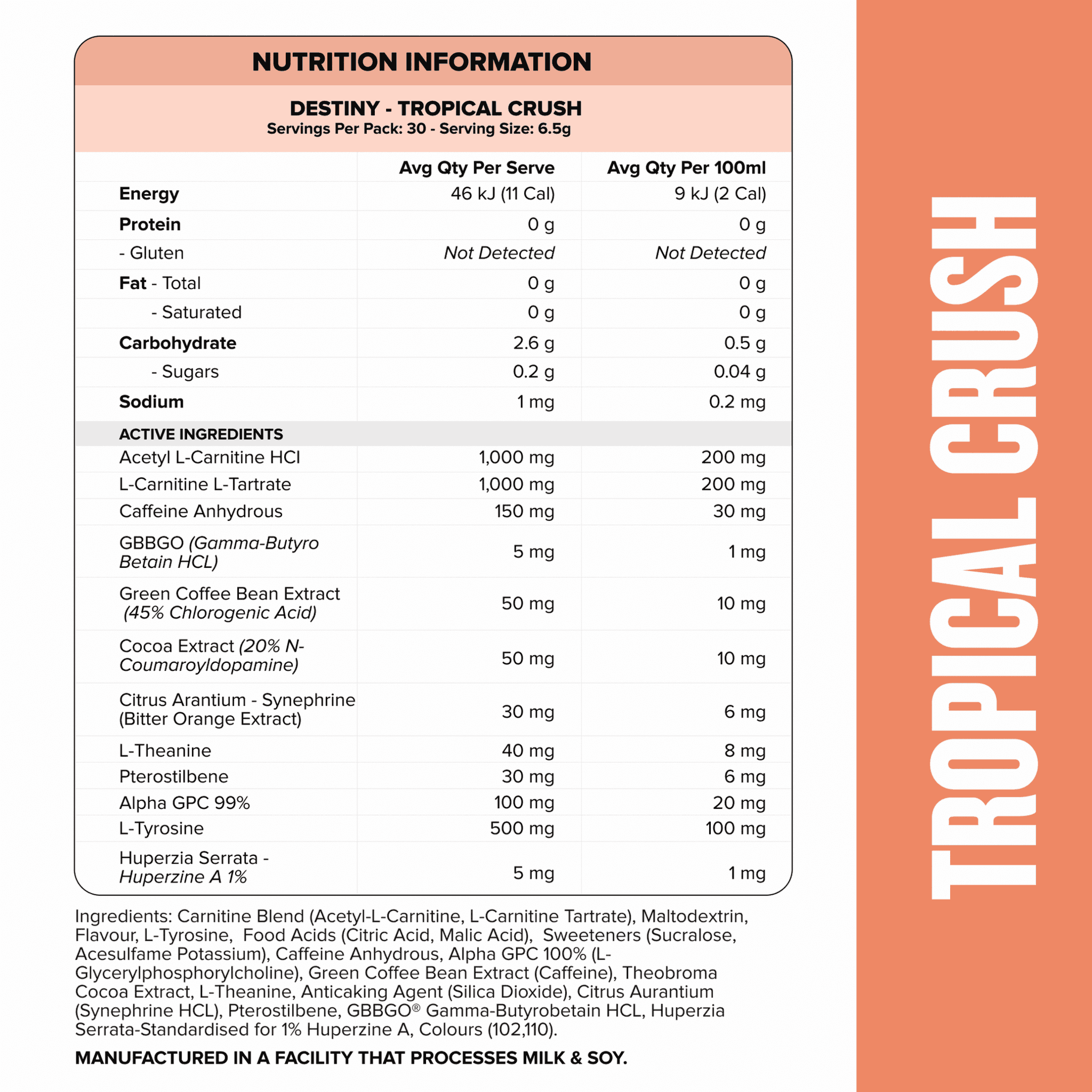 DESTINY Pre-Workout Burn - Tropical Crush - 30 serves