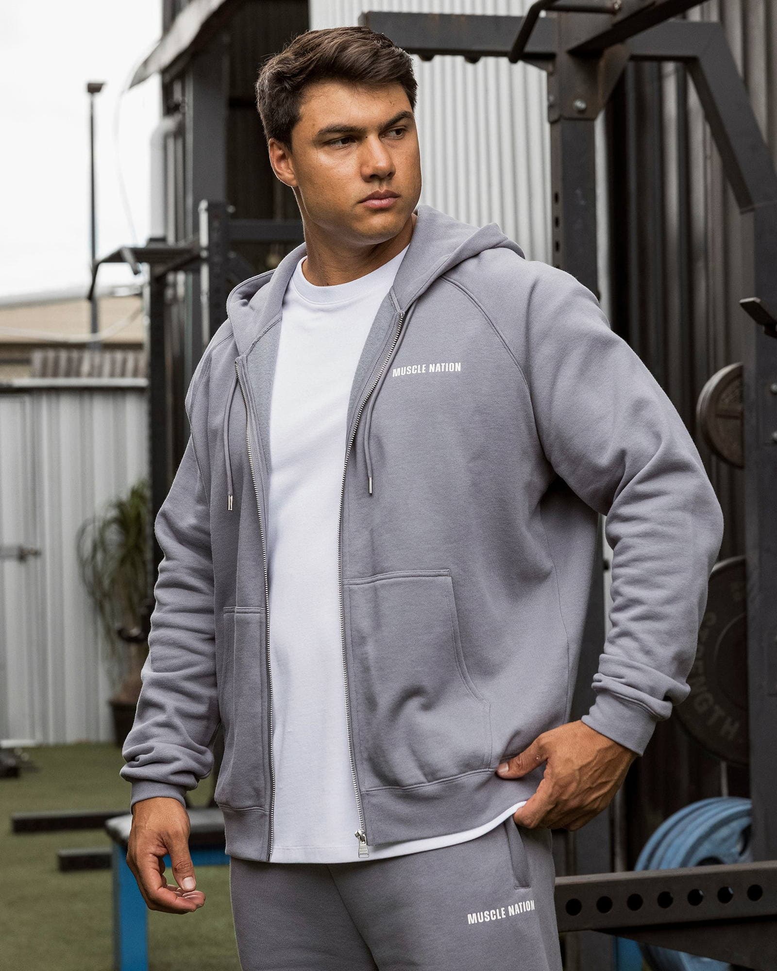 Essential Zip Hoodie - Cement