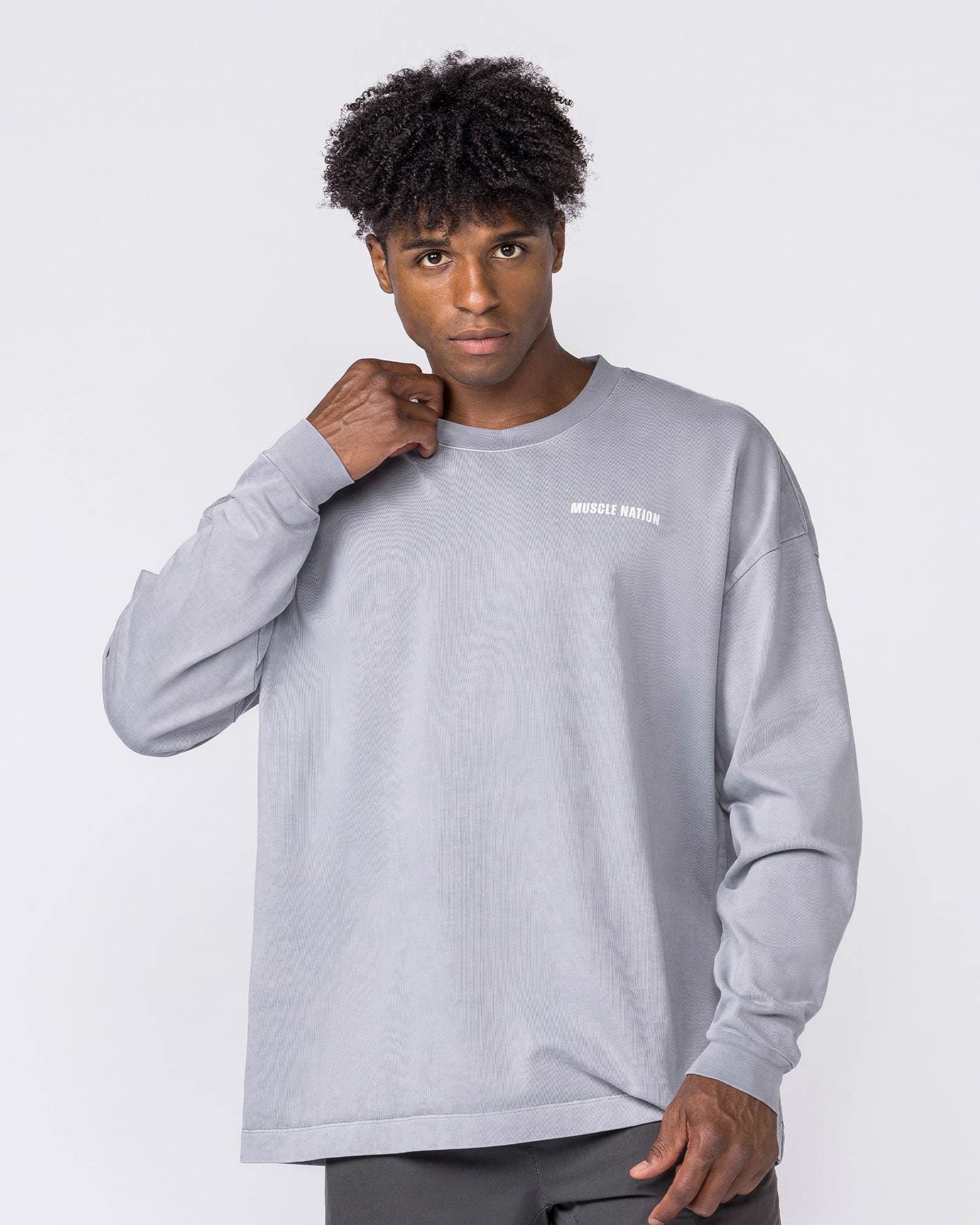 Essential Oversized Long Sleeve Vintage Tee - Washed Cement