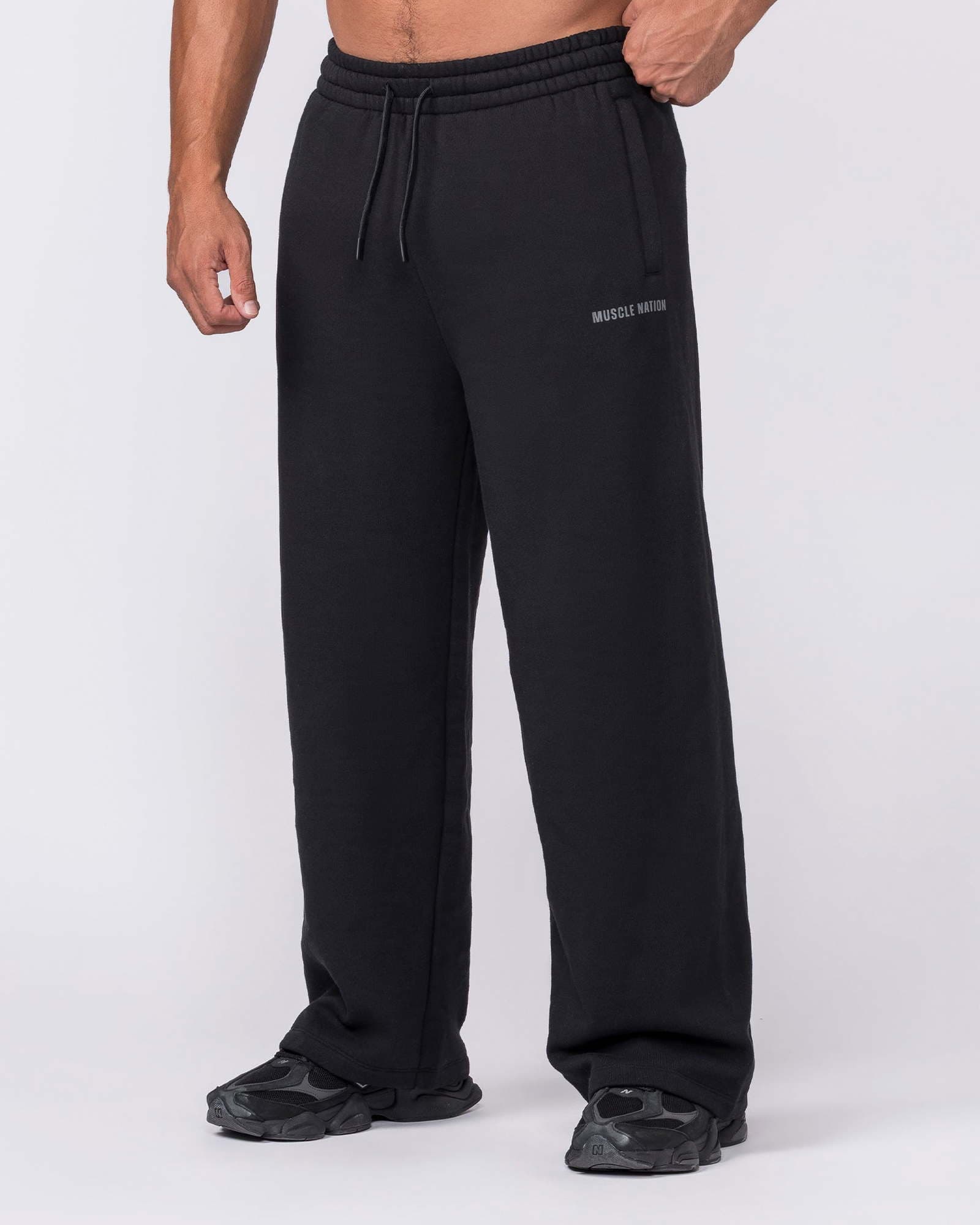 Essential Wide Leg Trackies - Black