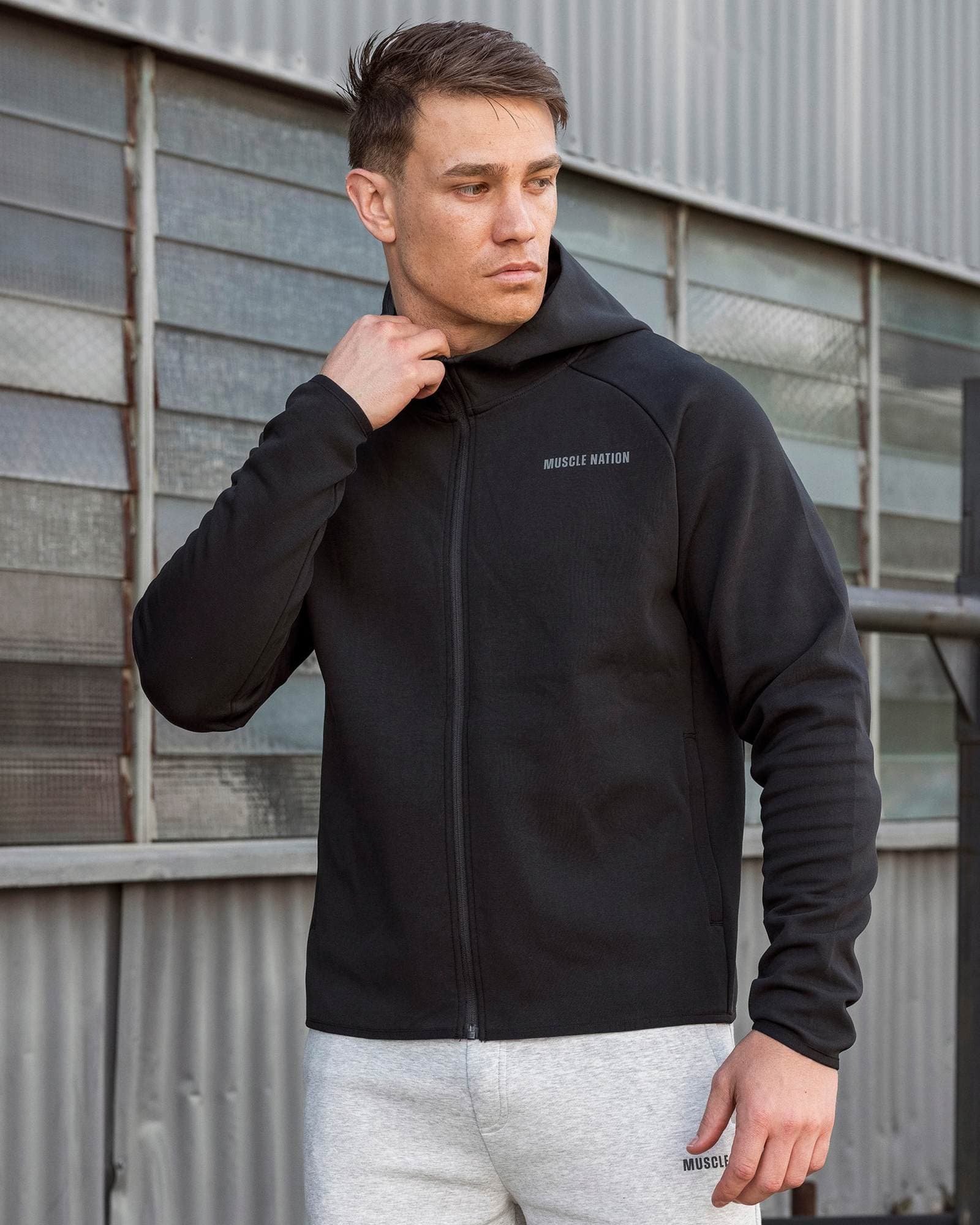 Essential Tech Zip Hoodie - Black
