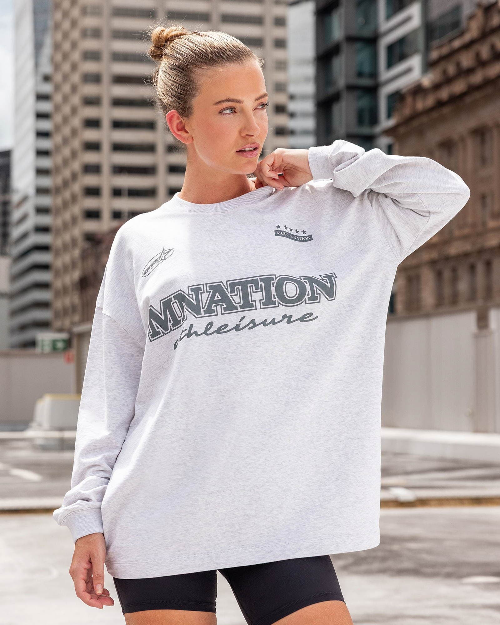 United Loopback Oversized Long Sleeve Top - Snow Grey Marl