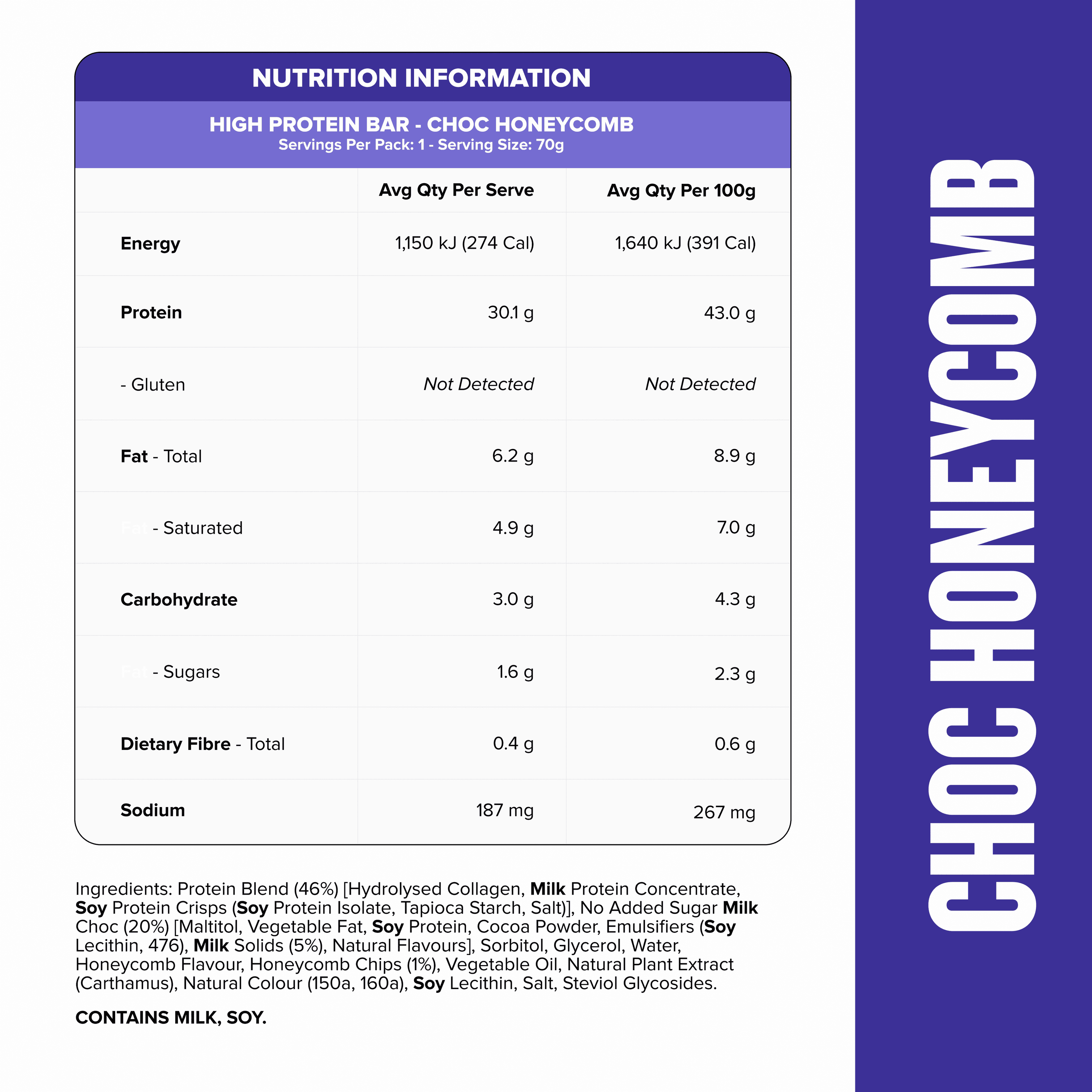 HIGH PROTEIN BAR - Choc Honeycomb - Box of 12
