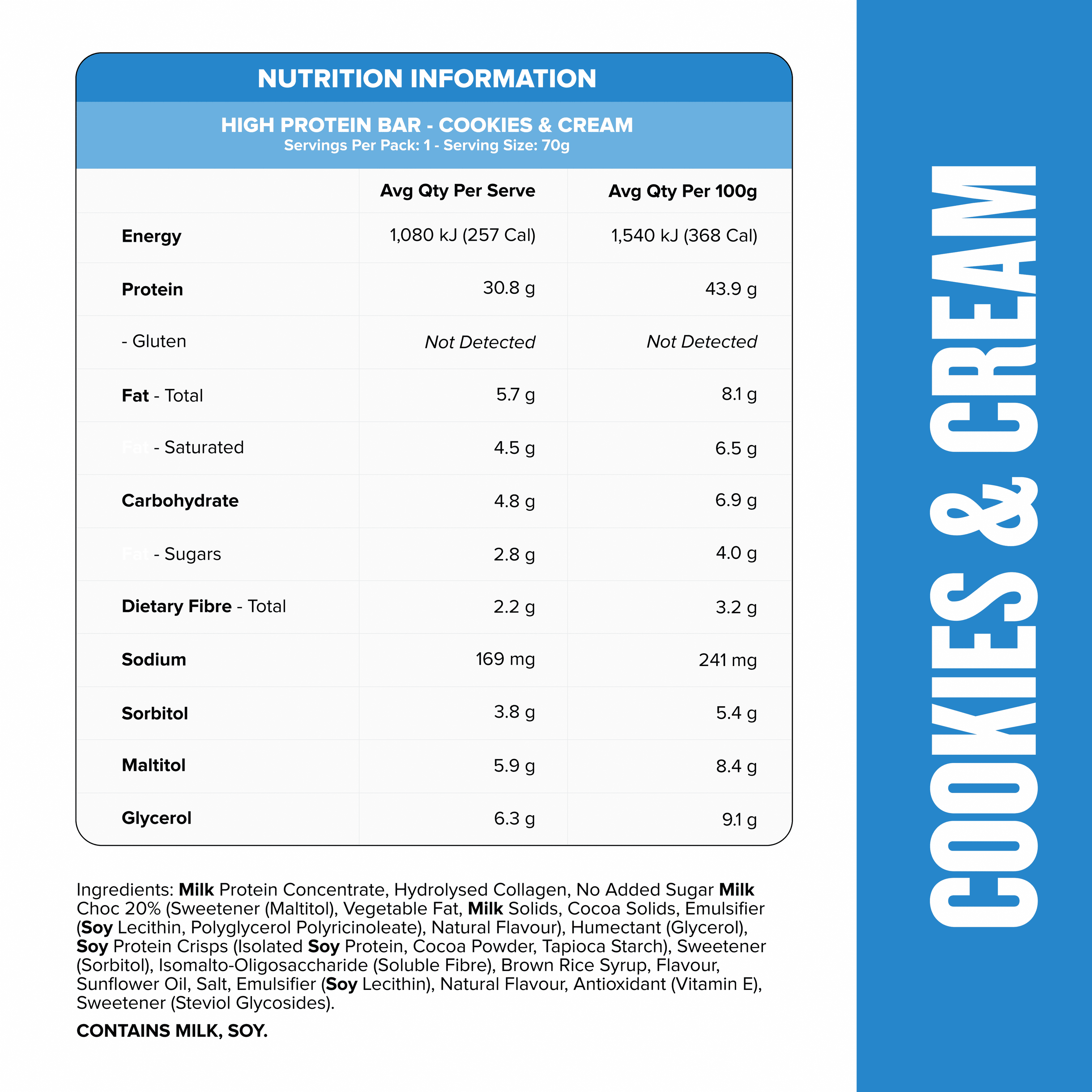 HIGH PROTEIN BAR - Cookies & Cream - Box of 12