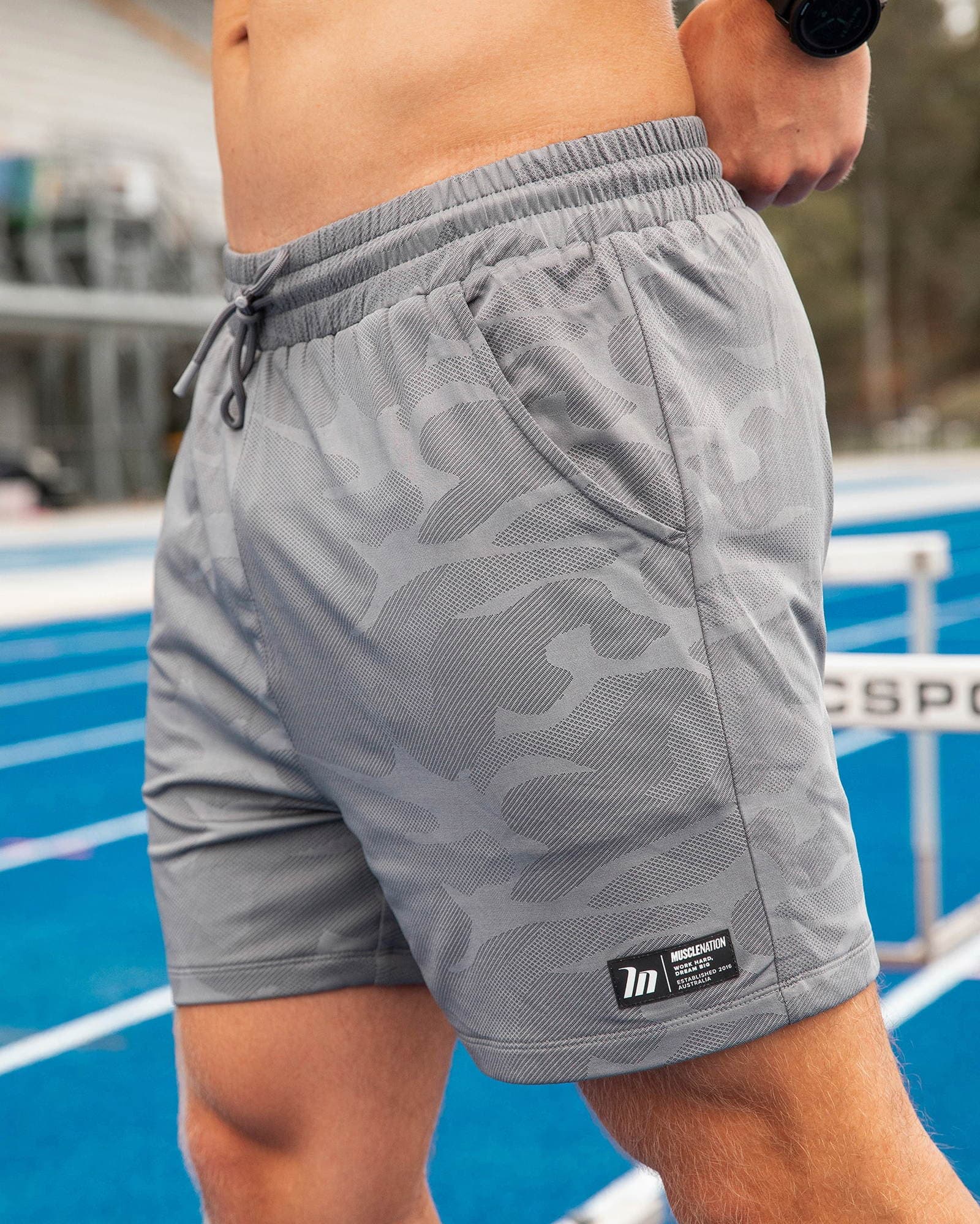 Tech Camo Lay Up 5" Shorts - Light Grey Camo