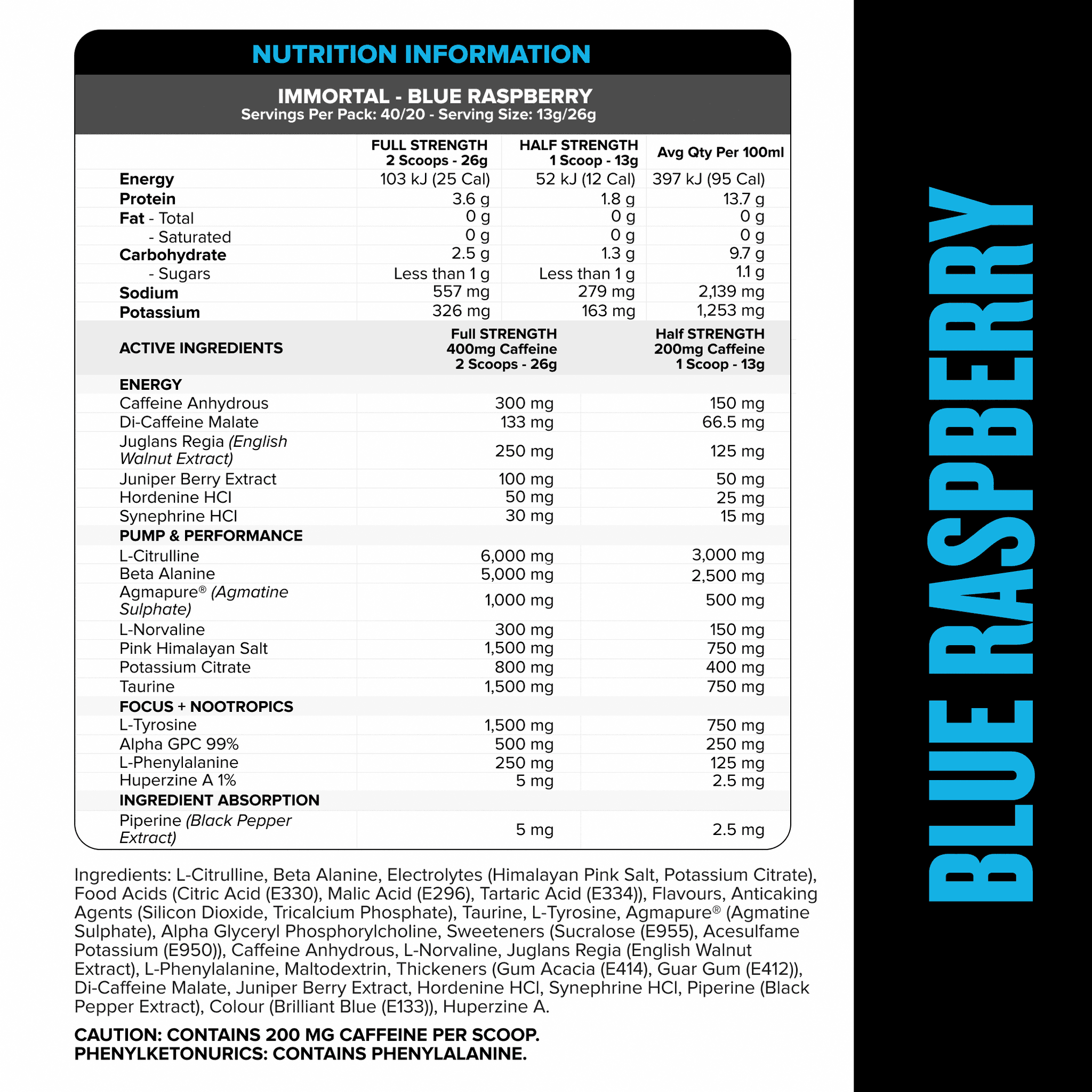 IMMORTAL Pre-Workout - Blue Raspberry - 40 serves