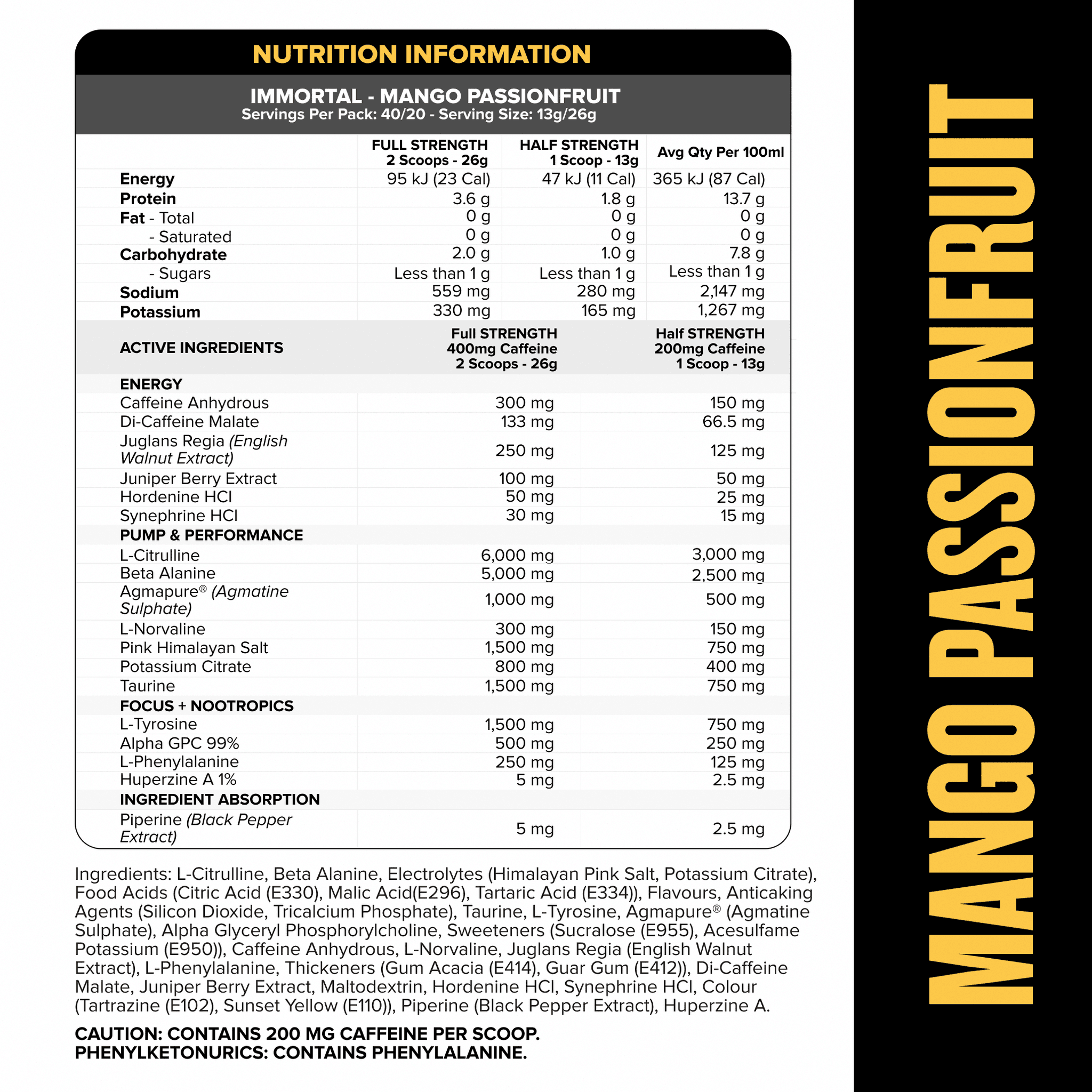 IMMORTAL Pre-Workout - Mango Passionfruit - 40 serves