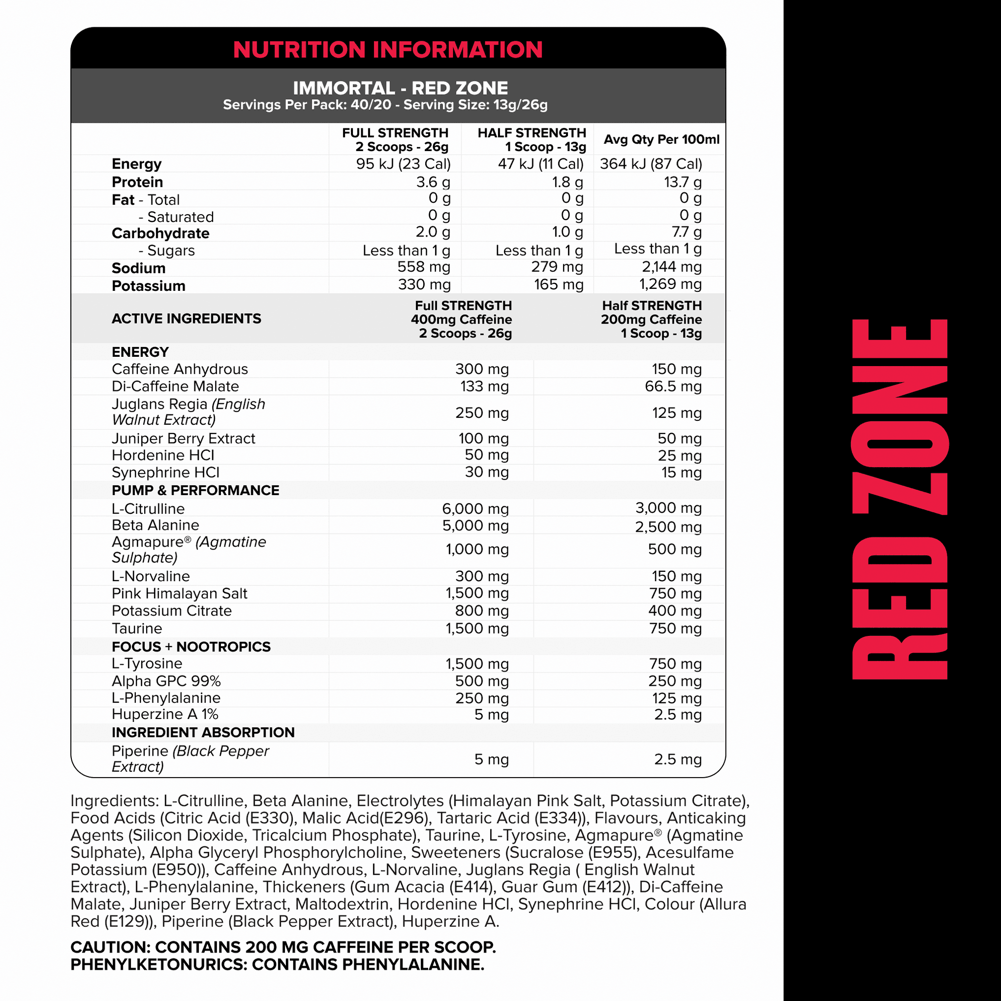 IMMORTAL Pre-Workout - Red Zone - 40 serves