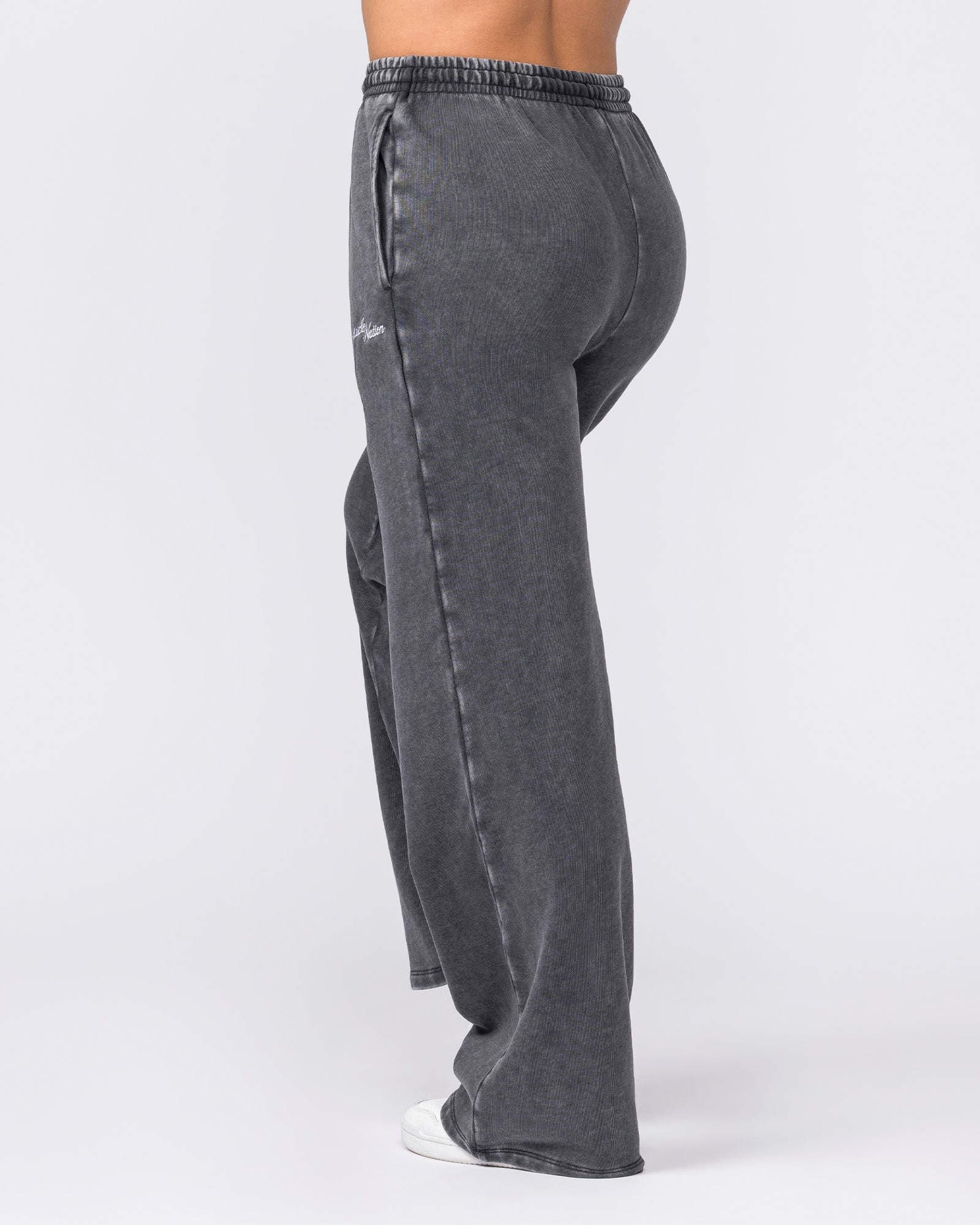 Loopback Straight Leg Vintage Trackies - Washed Black