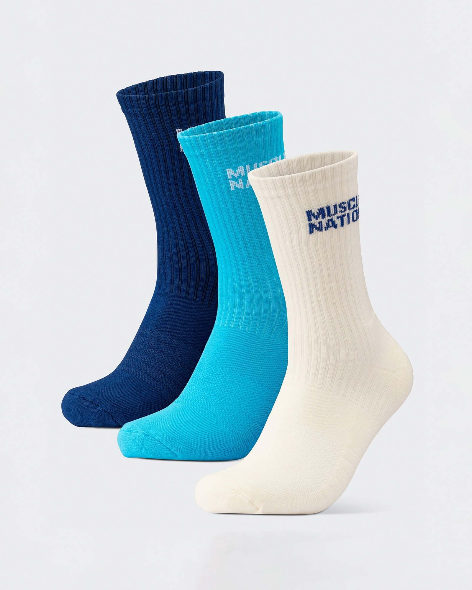 Womens Essential Crew Socks (3x Pack) - Navy / Hawaiian Blue / Off White