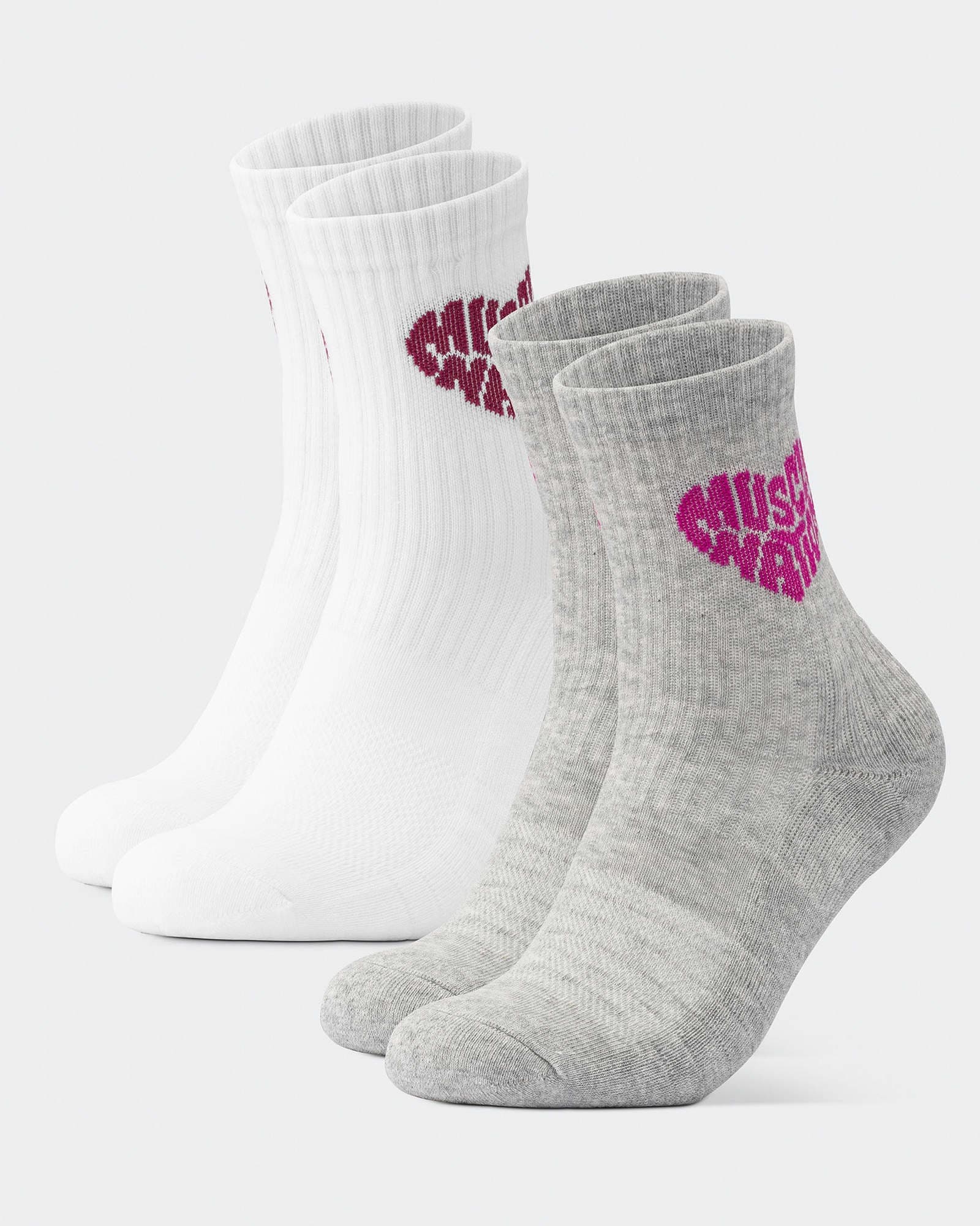Womens Heart Crew Sock (2X Pack) - White / Grey Marl