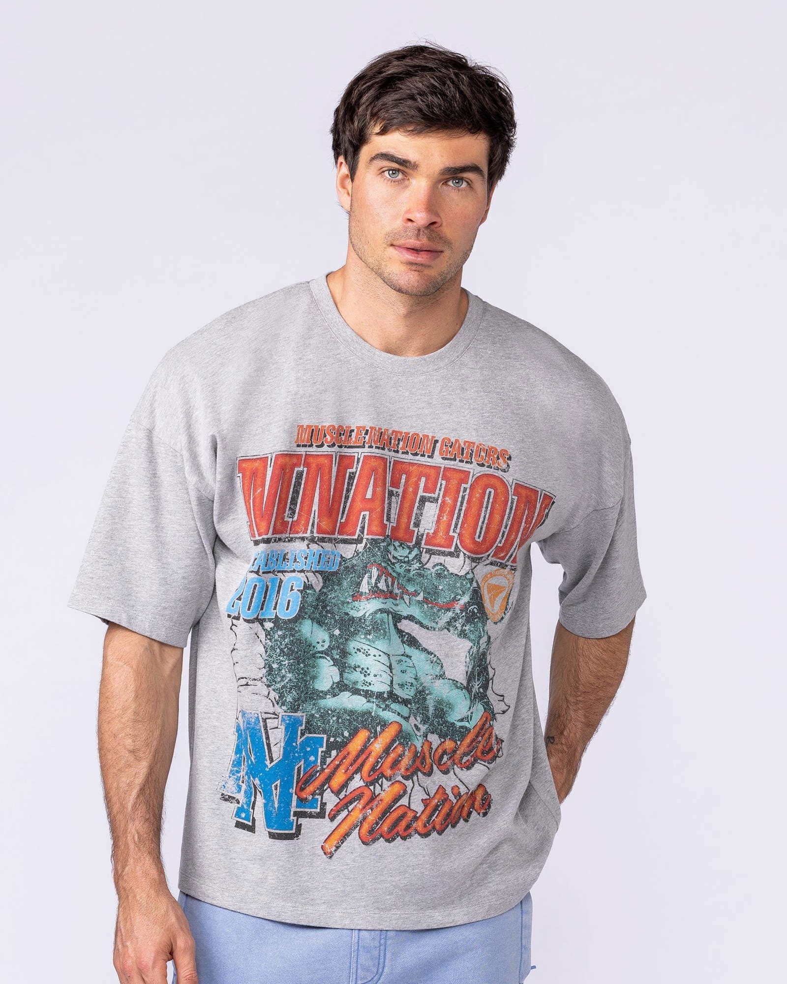 Gators Oversized Boxy Tee - Light Grey Marl