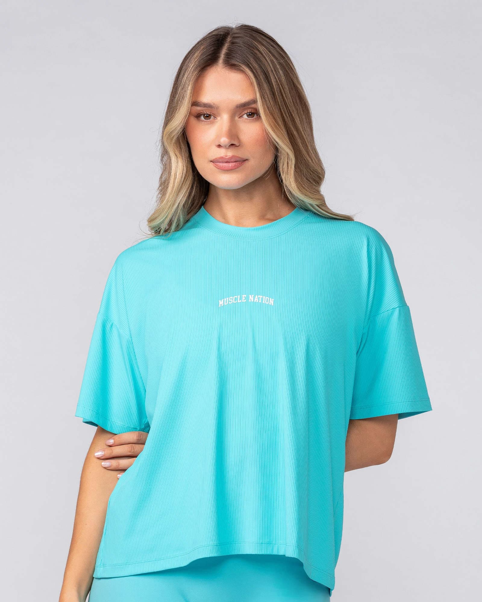 Rib Boxy Training Tee - Oasis Blue