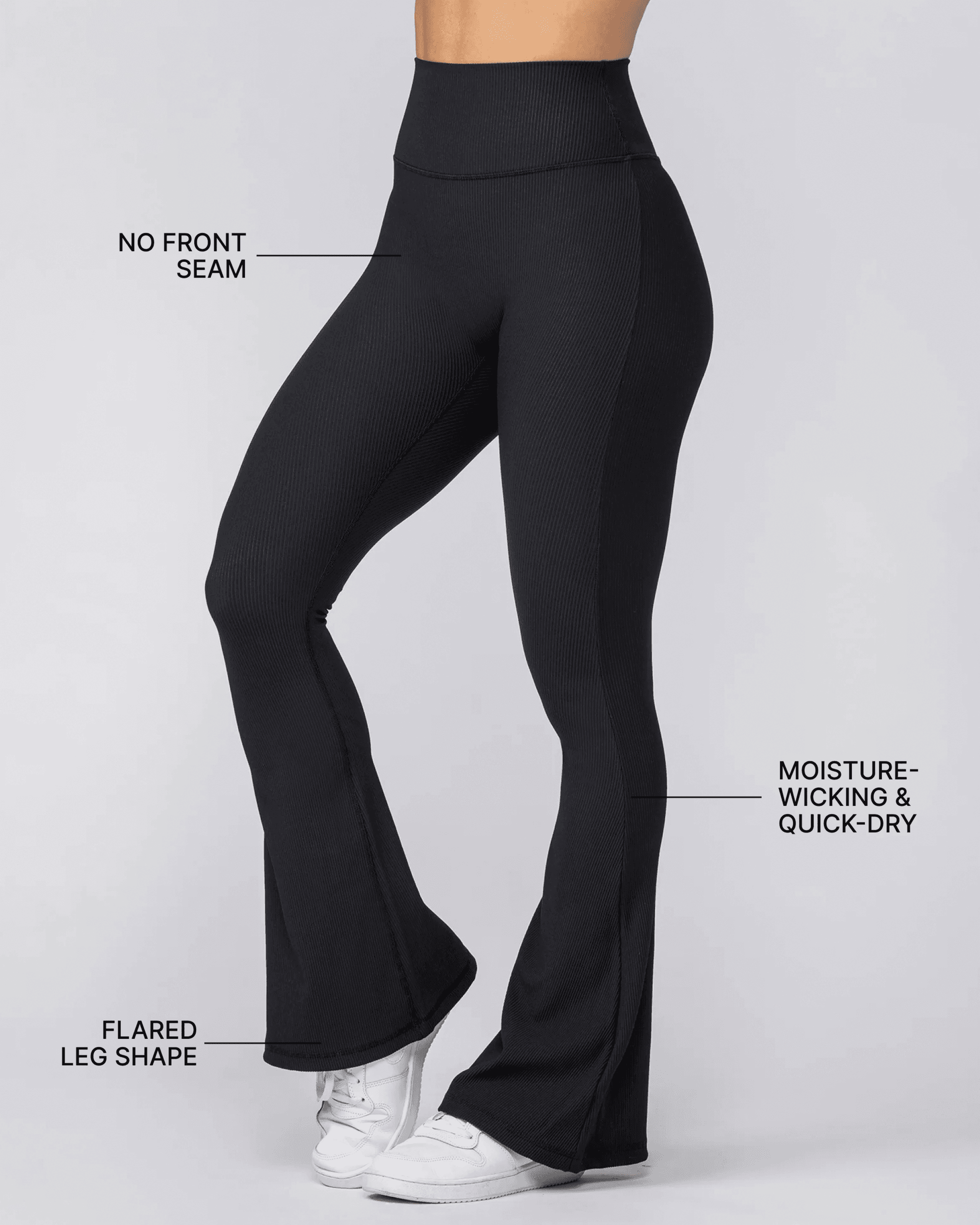 Zero Rise Rib Flare Leggings - Black