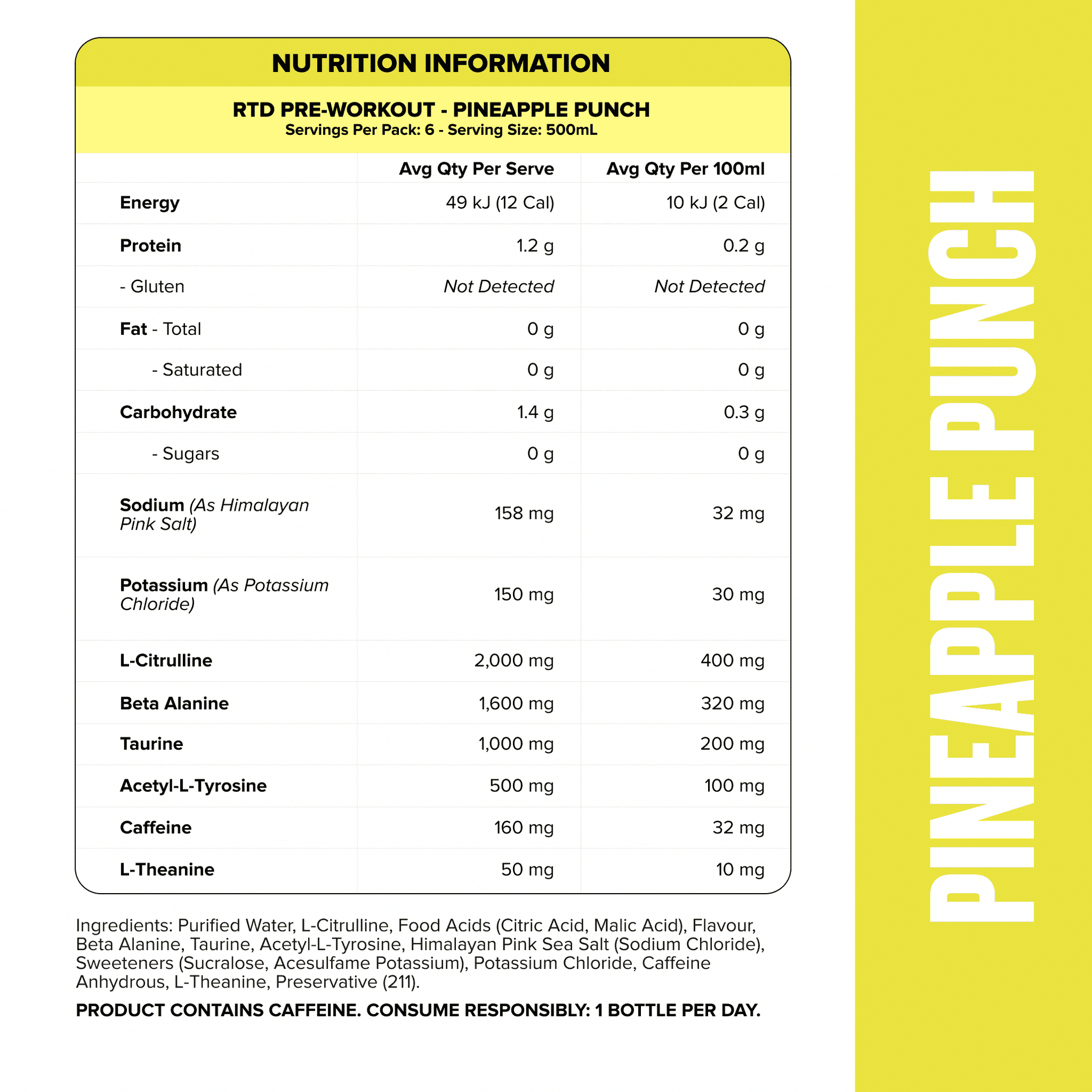 Pre-Workout RTD - Pineapple Punch 500ml (12 Pack)
