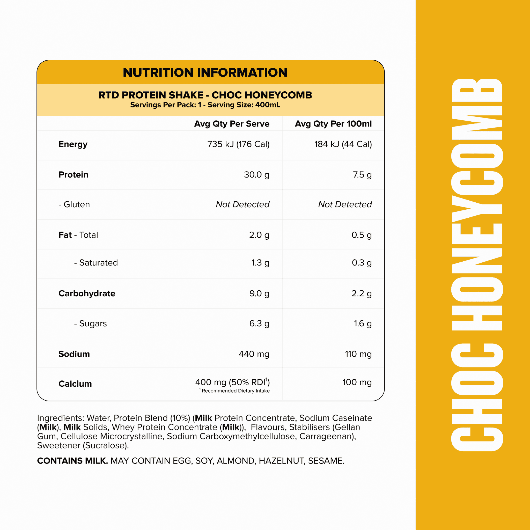 Protein Shake RTD - Choc Honeycomb 400ml Bottle (6 Pack)