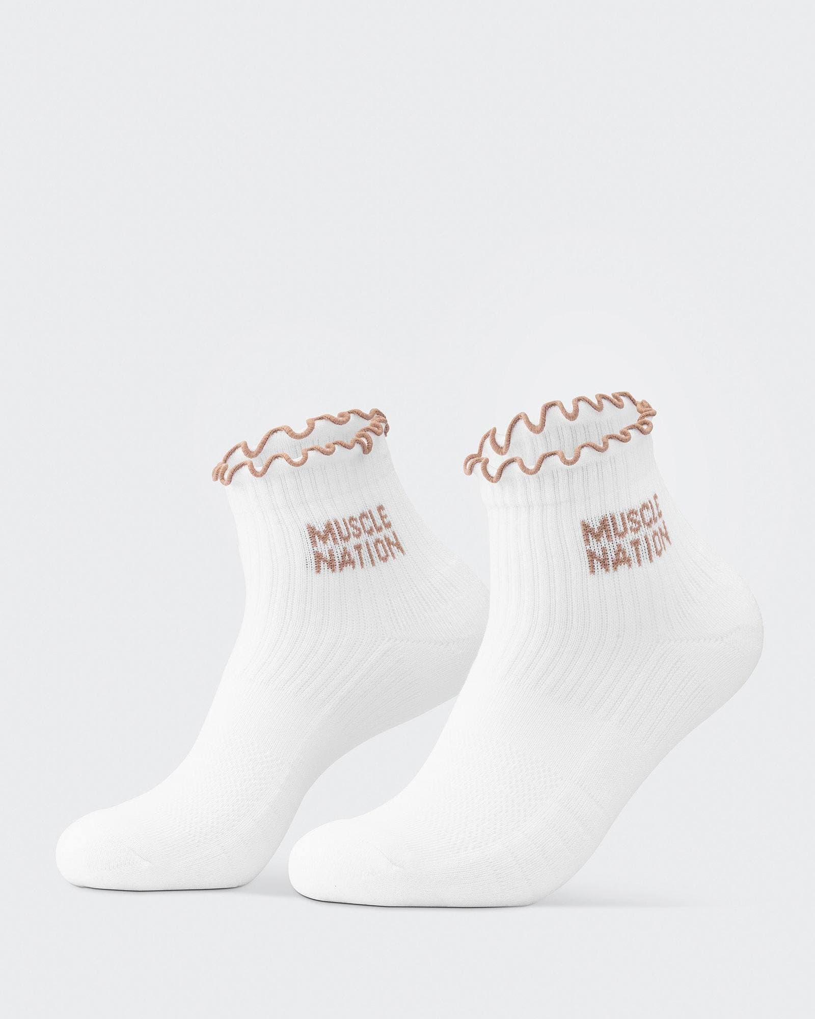 Ruffle Crew Sock - 1Pack - White / Stone