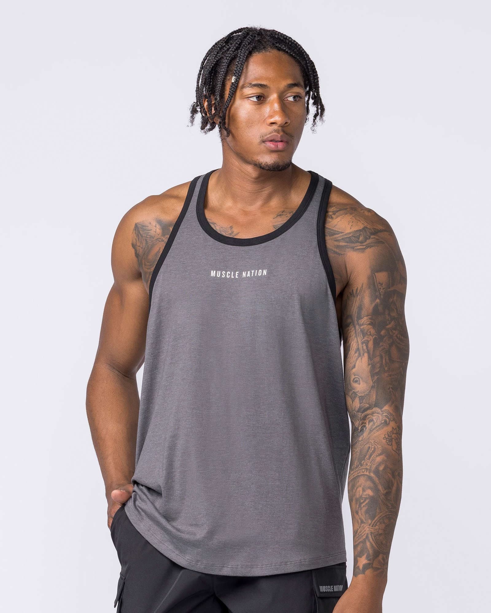 Striker Y Back Singlet - Mid Grey Marl