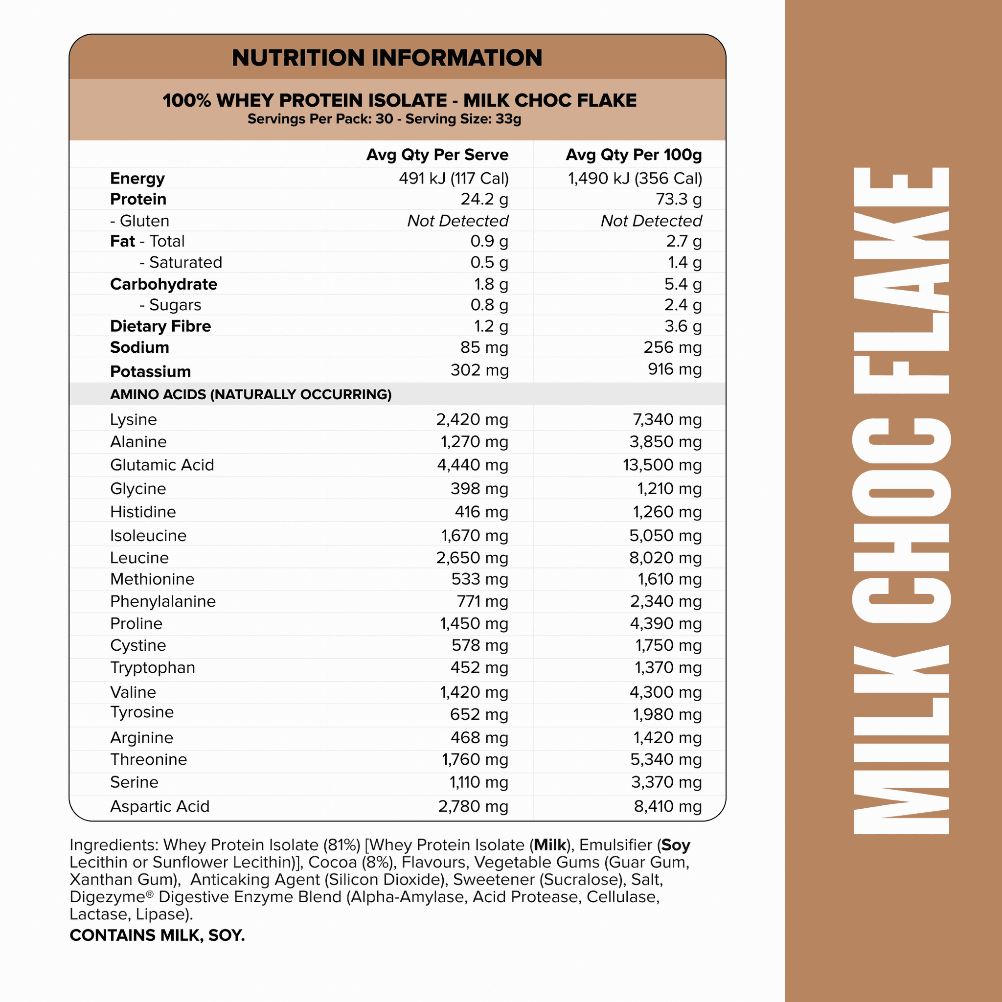 WHEY Protein Isolate - Milk Choc Flake - 30 serves