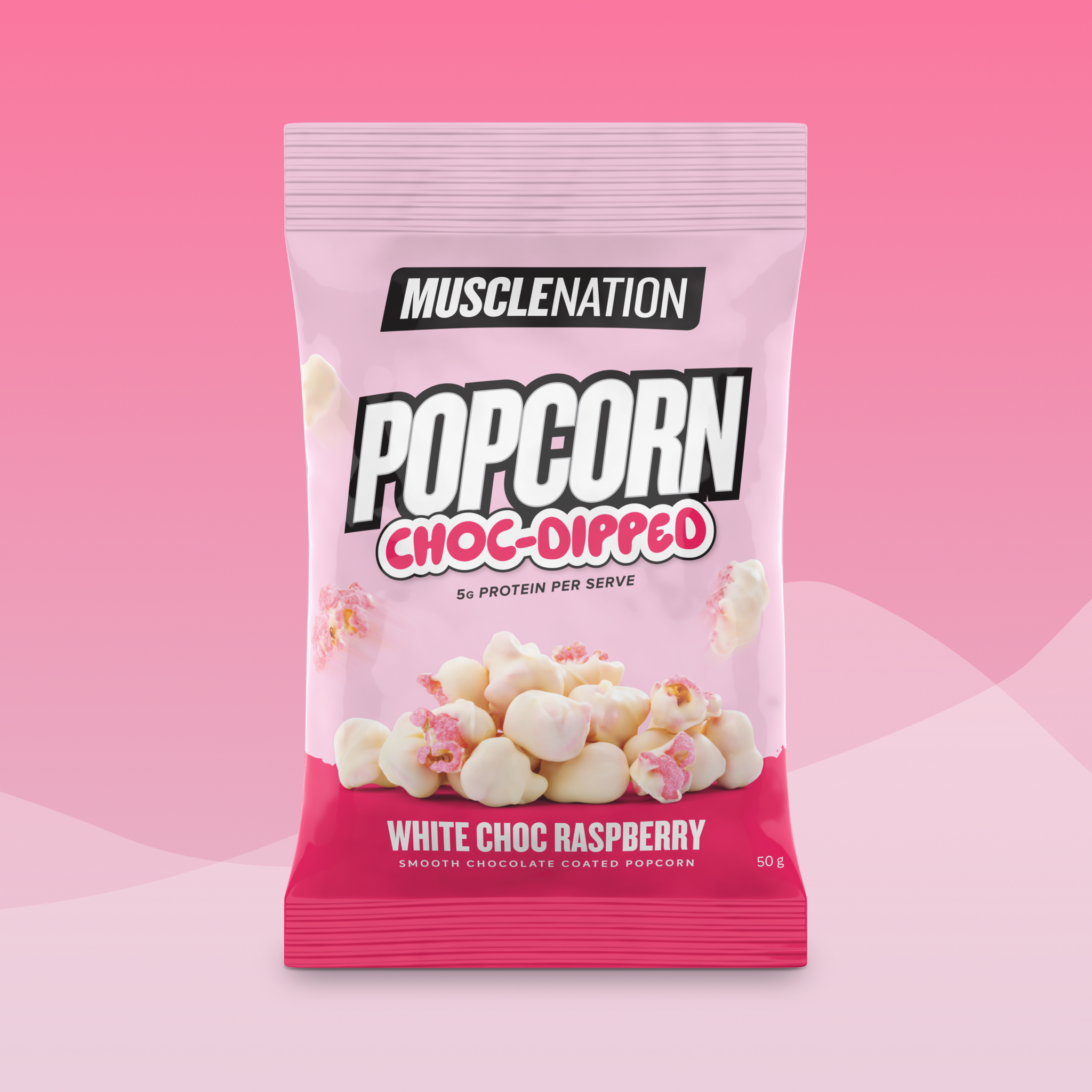 POPCORN CHOC-DIPPED - White Chocolate Raspberry - Single Packet