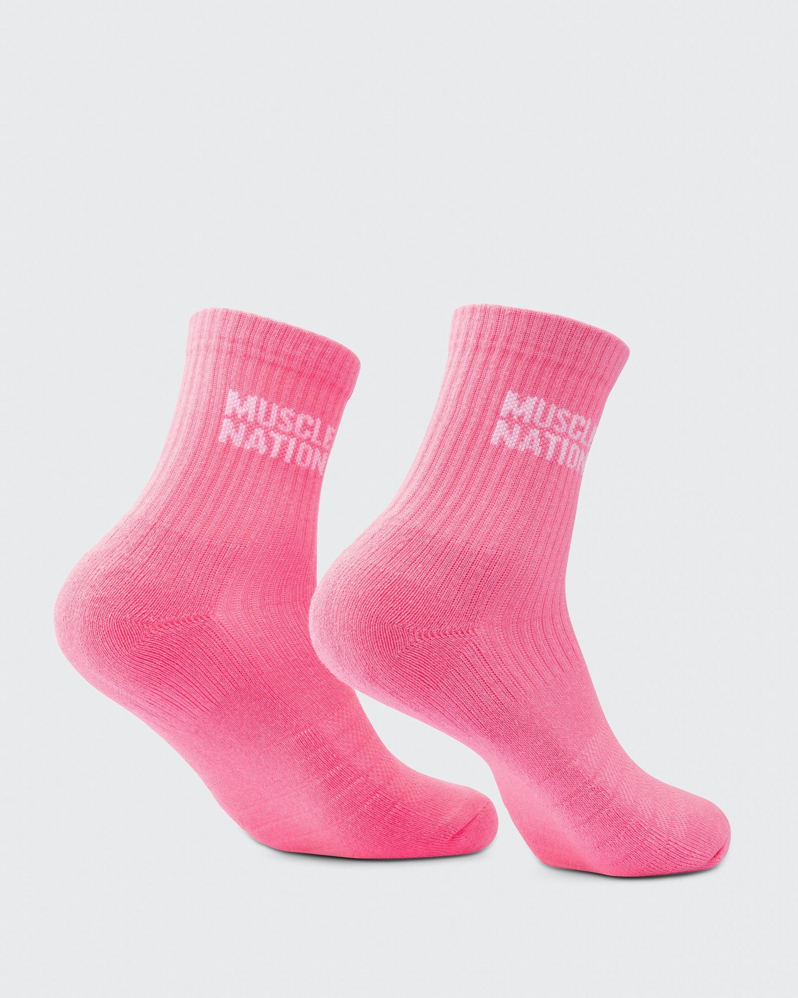 Womens Essential Crew Socks (3x Pack) - Off White / Bright Pink / Hyper Fuchsia