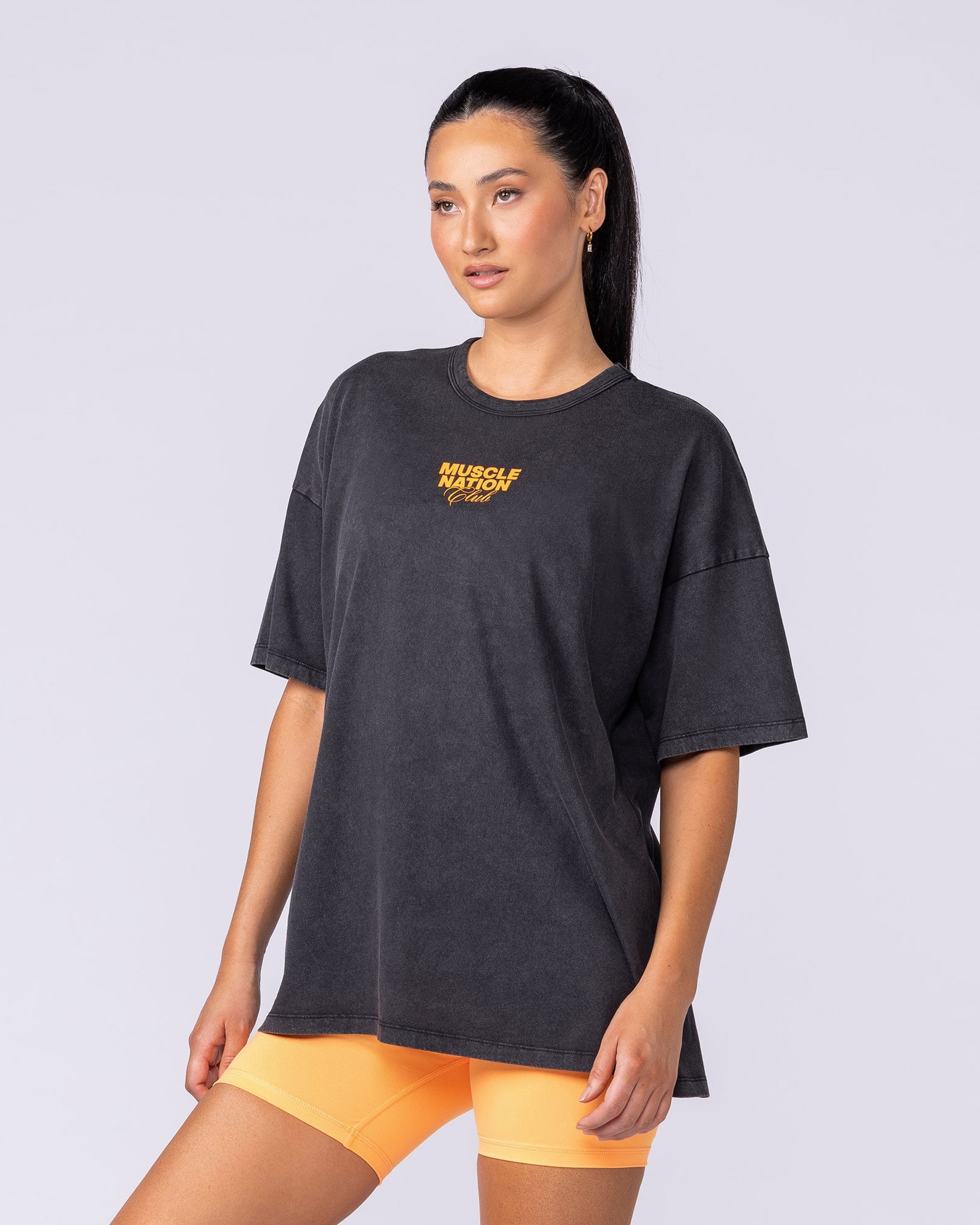 Womens Neon Iris Oversized Vintage Tee - Washed Black