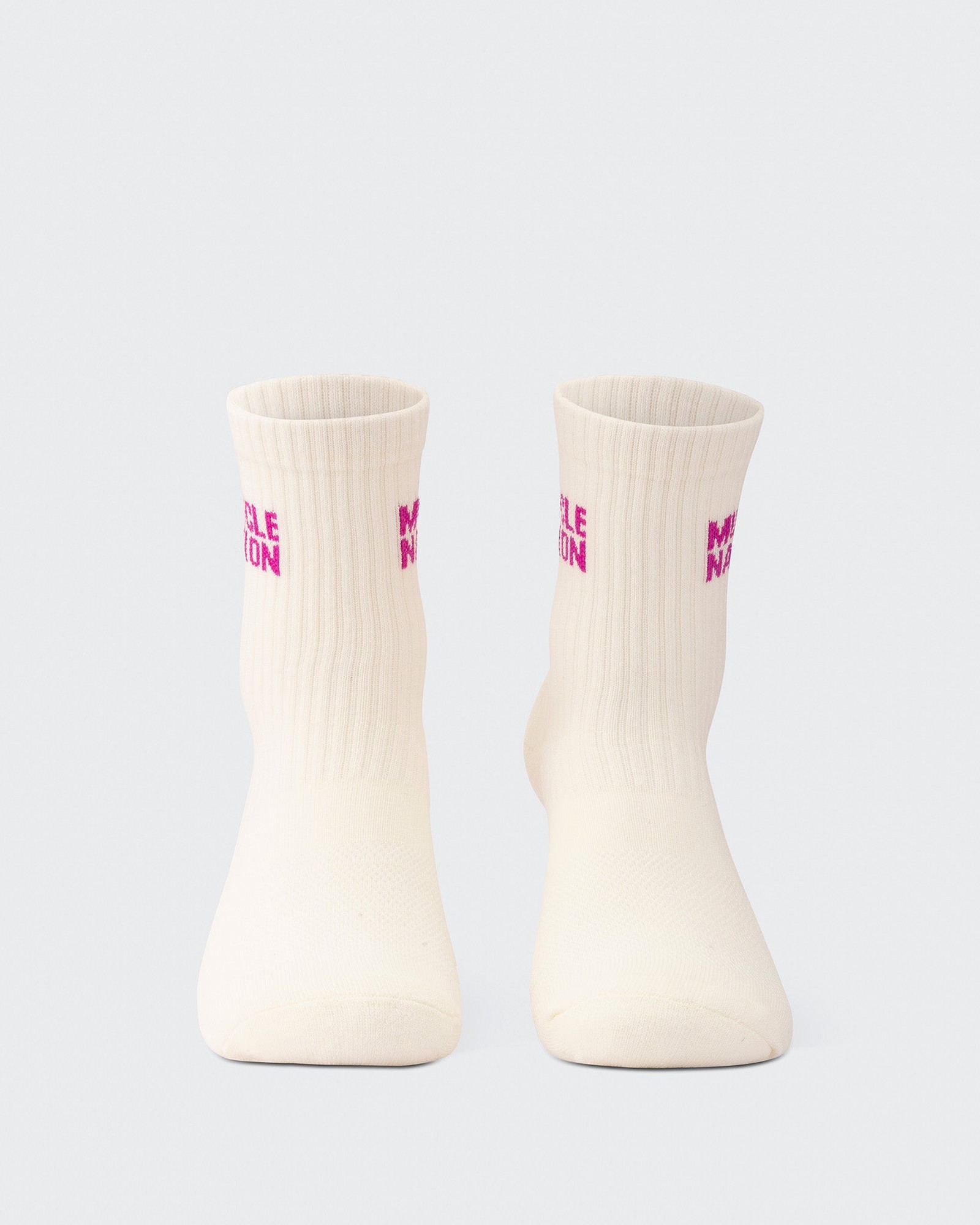 Womens Essential Crew Socks (3x Pack) - Off White / Bright Pink / Hyper Fuchsia