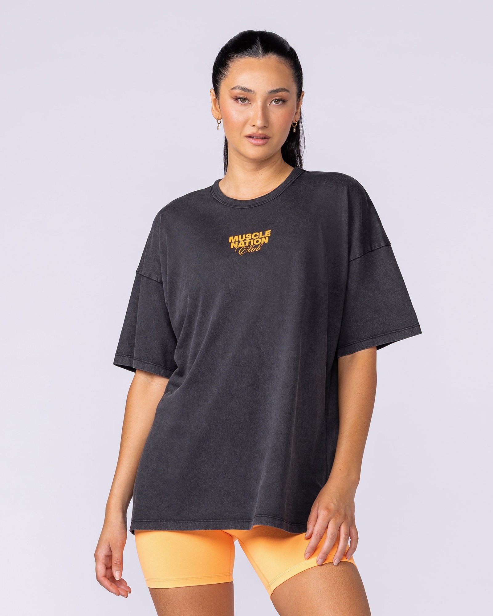 Womens Neon Iris Oversized Vintage Tee - Washed Black