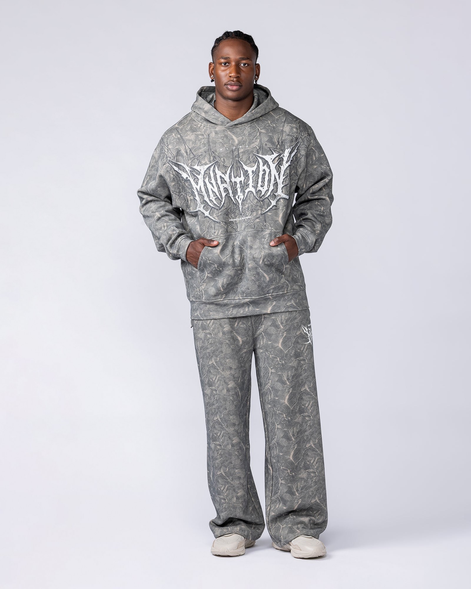 Gothic Wide Leg Trackies - Washed Tree Camo