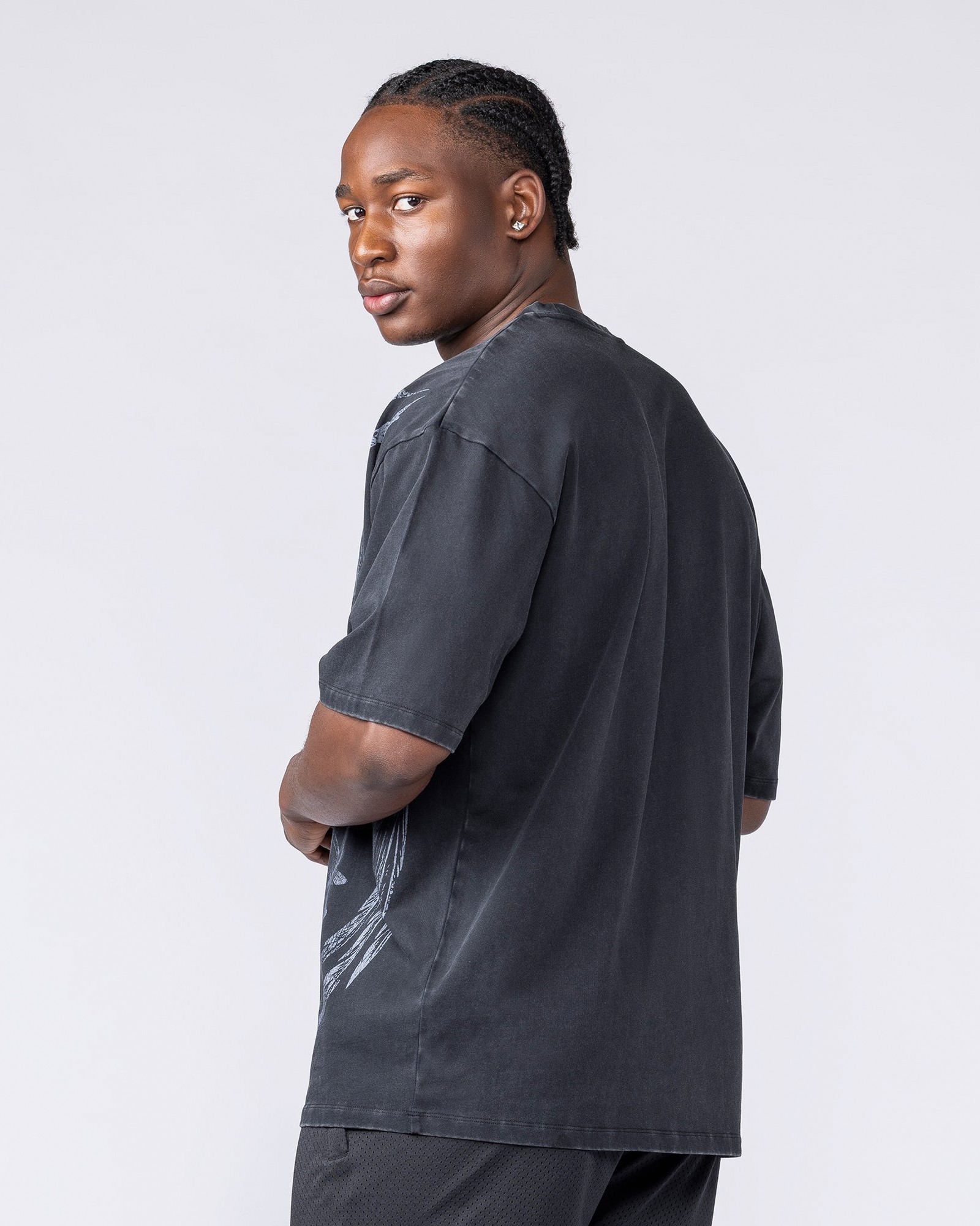 Gothic Eagle Oversized Tee - Washed Black