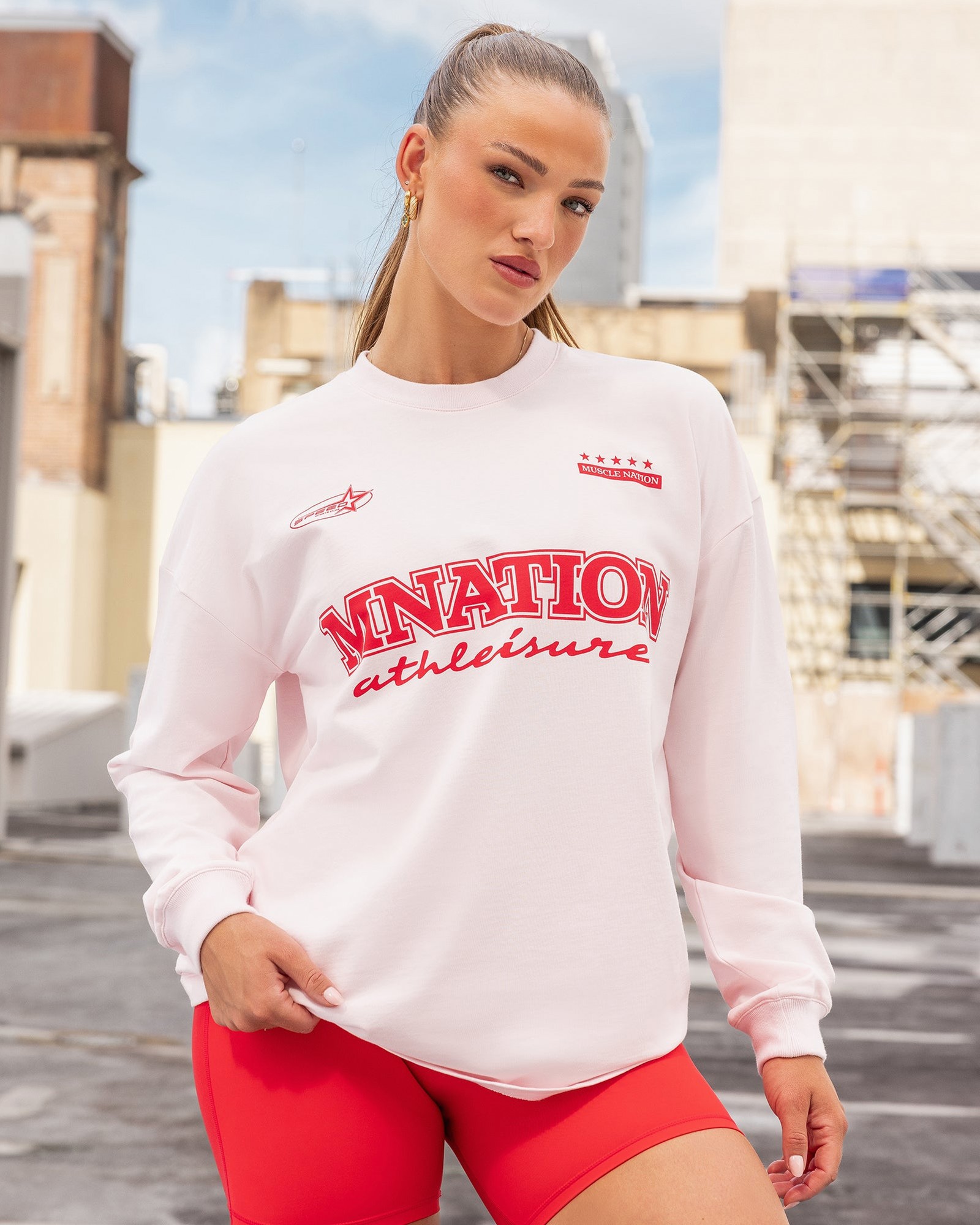 United Loopback Oversized Long Sleeve Top - Babydoll